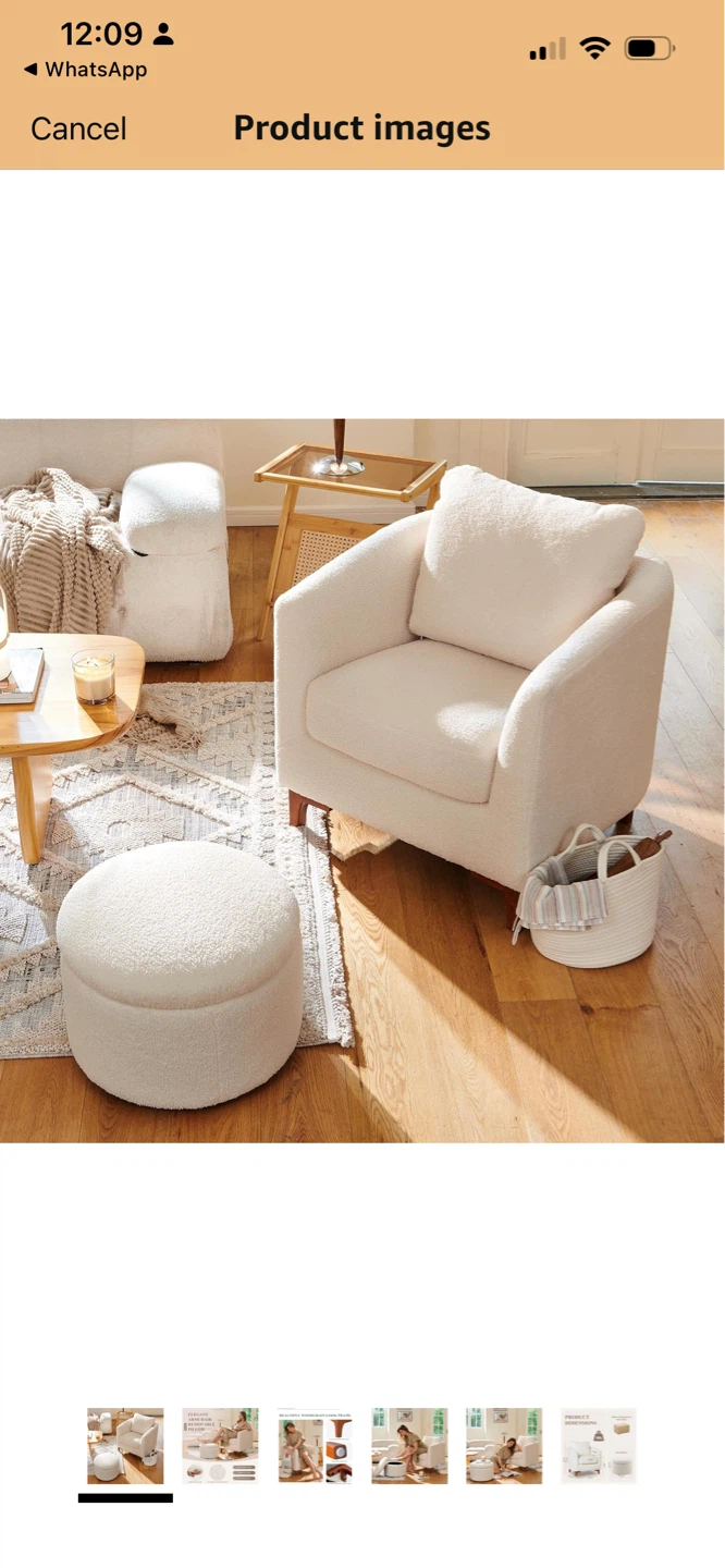 New Elegant Armchair Removable Pillow matching storage ottoman
