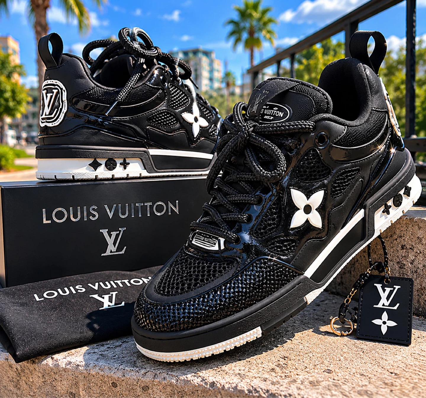 🔥🔥‼️Louis Vuitton Black Monogram Sneakers- NEW - Size 9,10,11