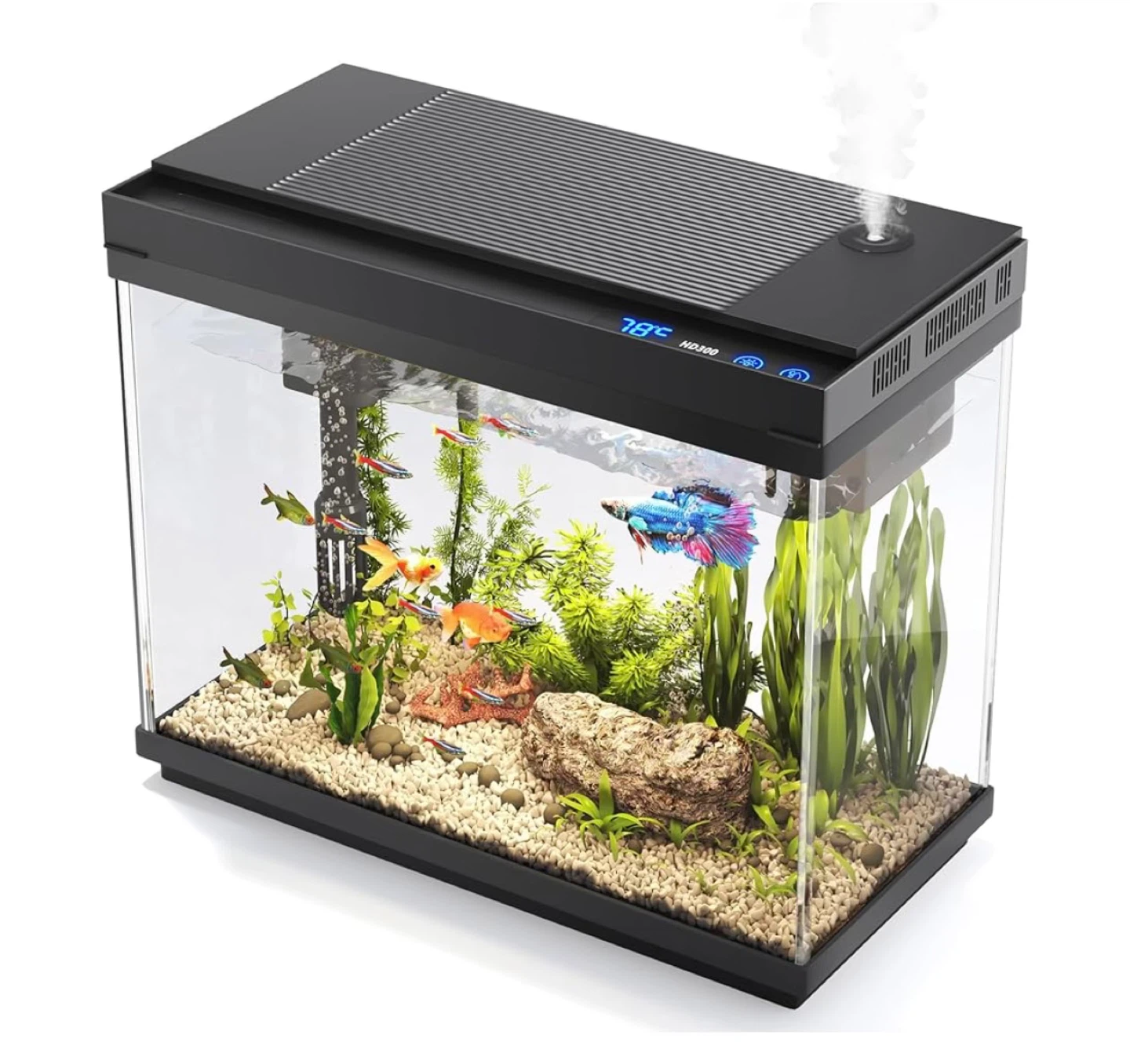 Black Aquarium Tank with Filter and LED Light