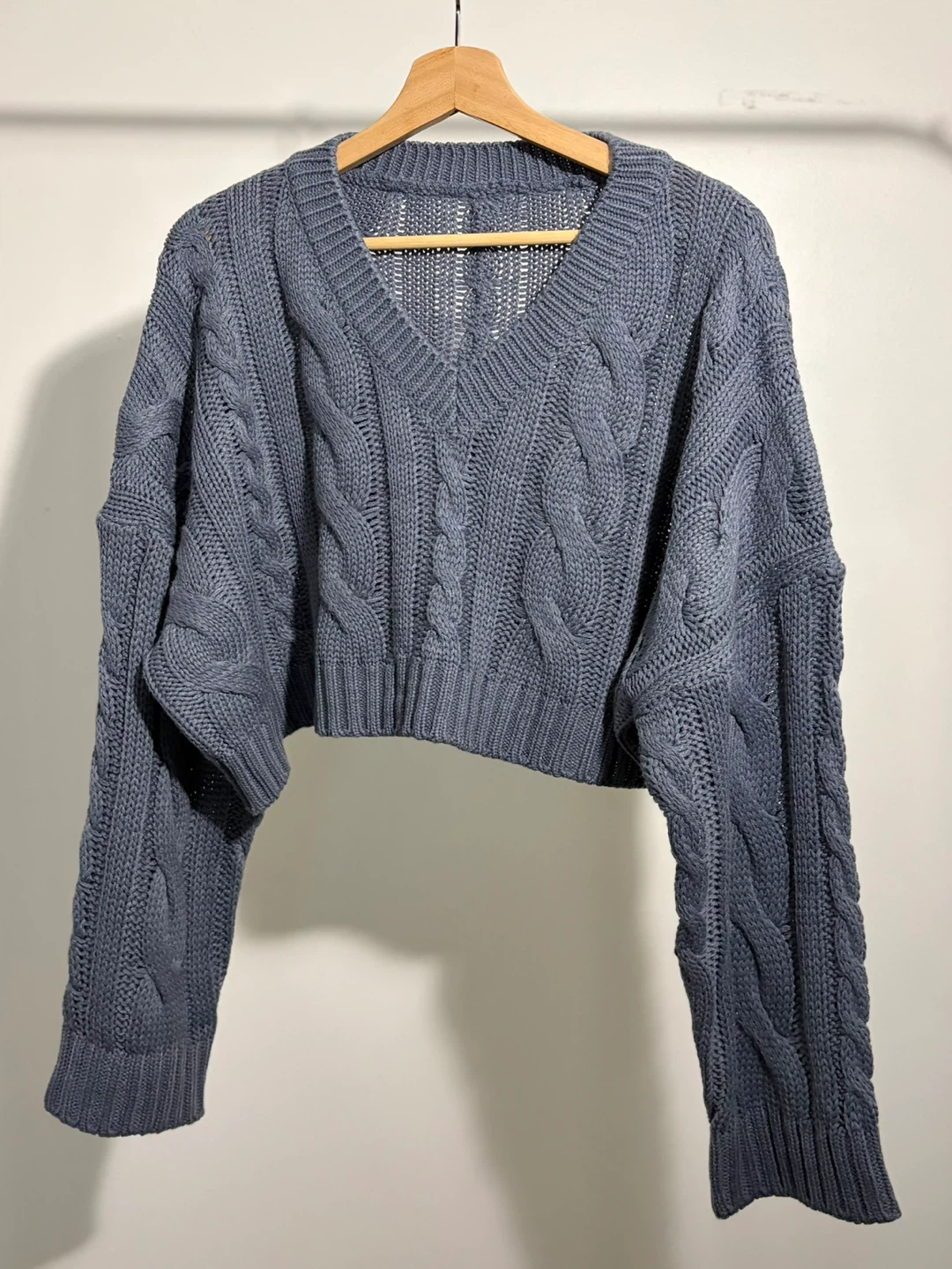 Blue Grey Cable Knit Cropped Sweater - photo 2