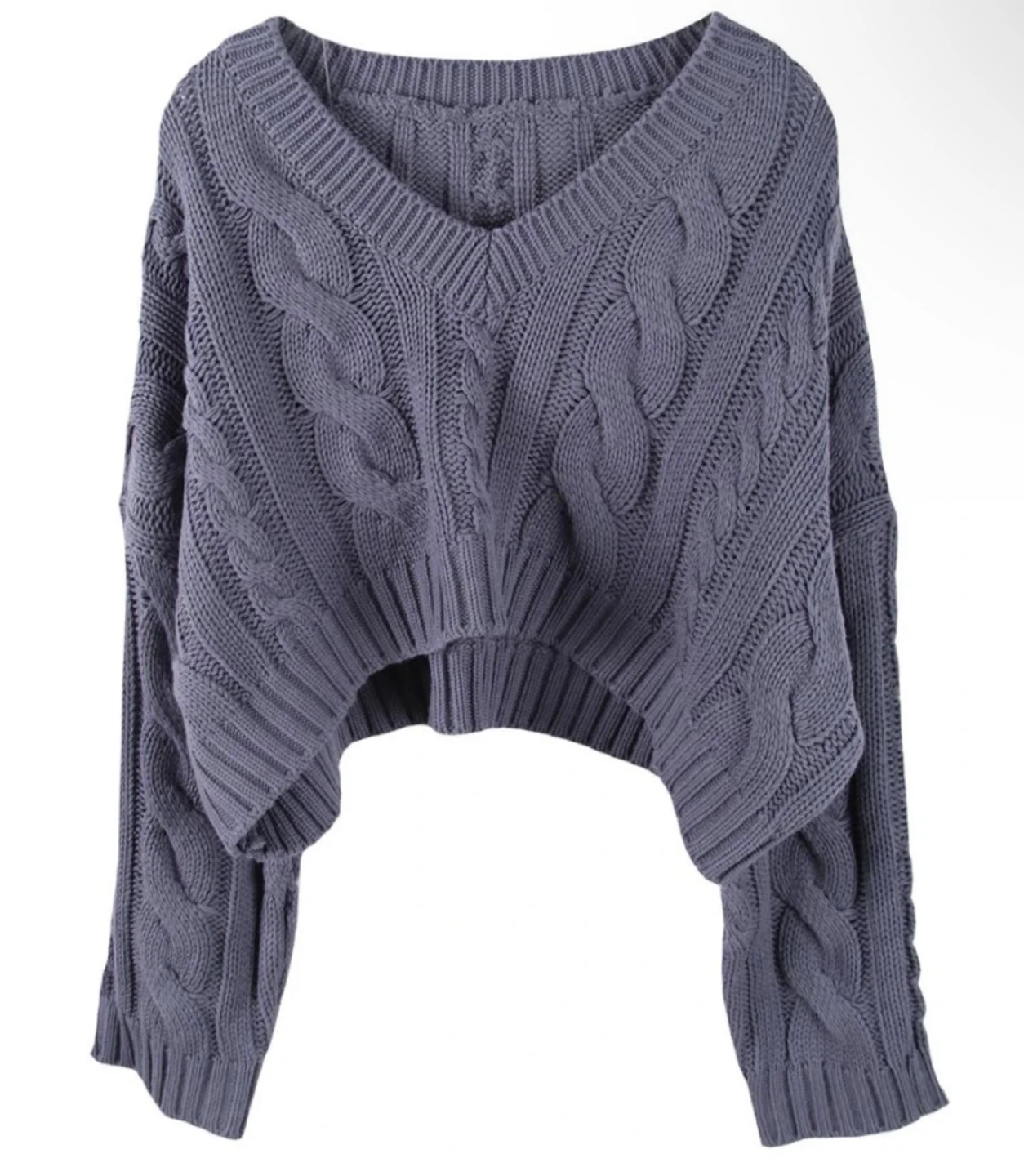 Blue Grey Cable Knit Cropped Sweater