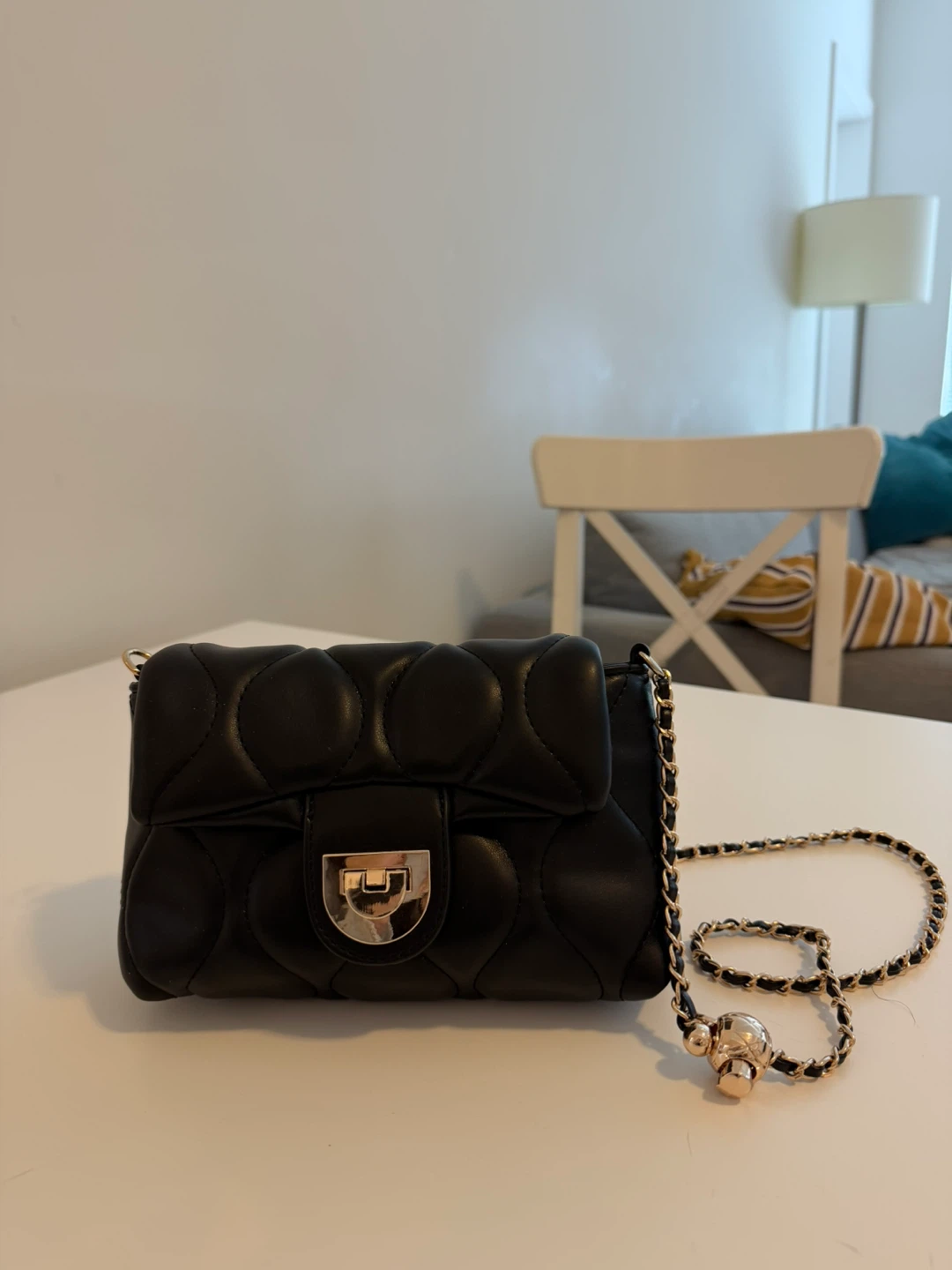 Black Quilted Mini Bag with Chain Strap