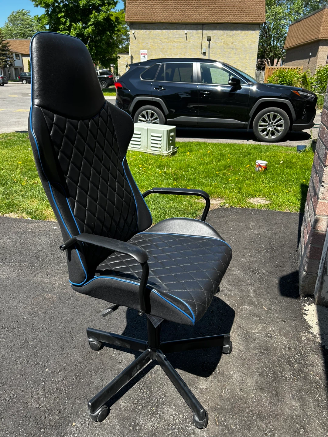 Black Gaming Chair with Blue Trim - photo 2