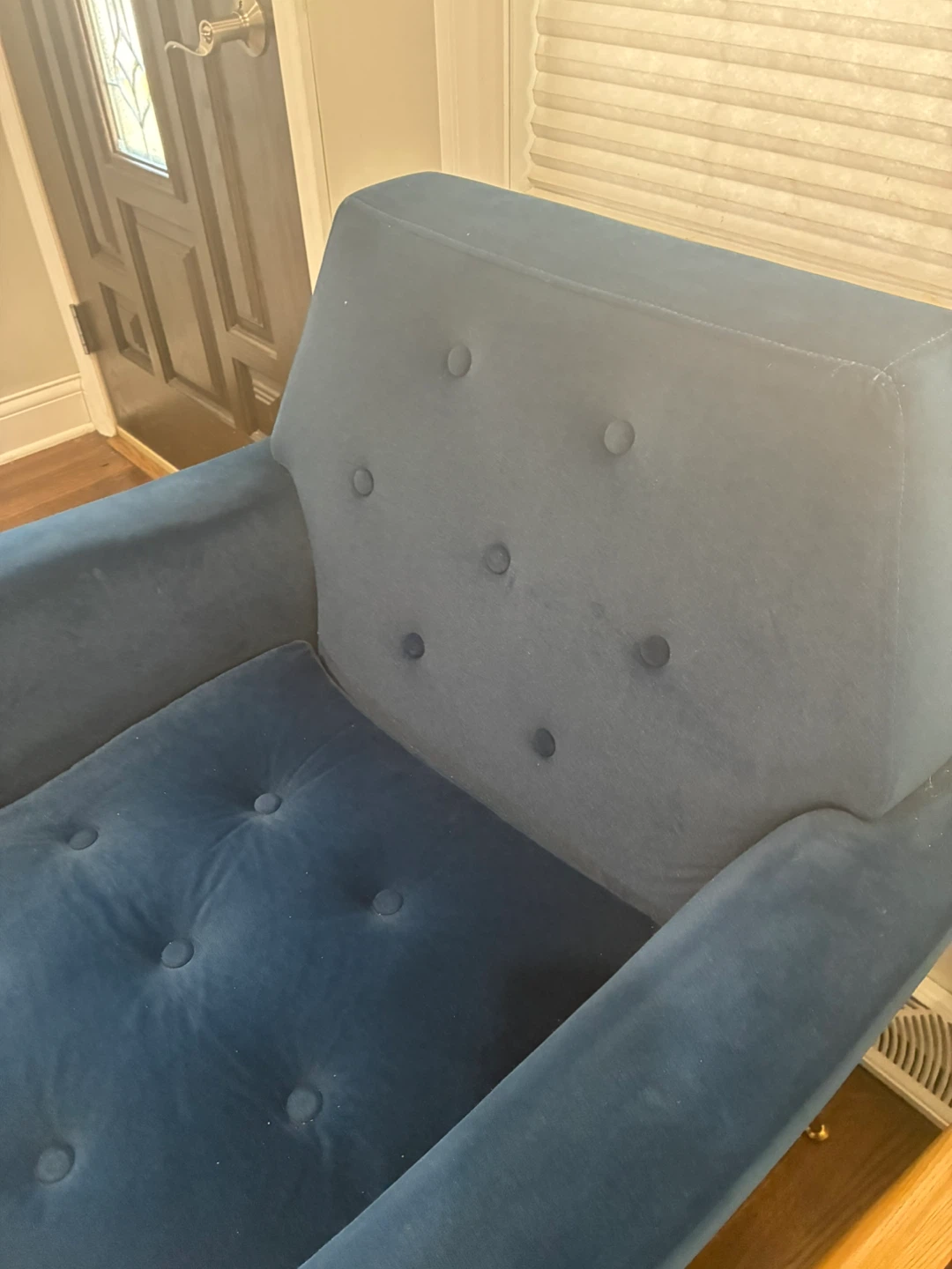 Blue Velvet Armchair with Gold Legs - photo 2