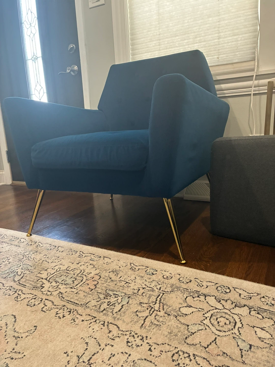Blue Velvet Armchair with Gold Legs - photo 4
