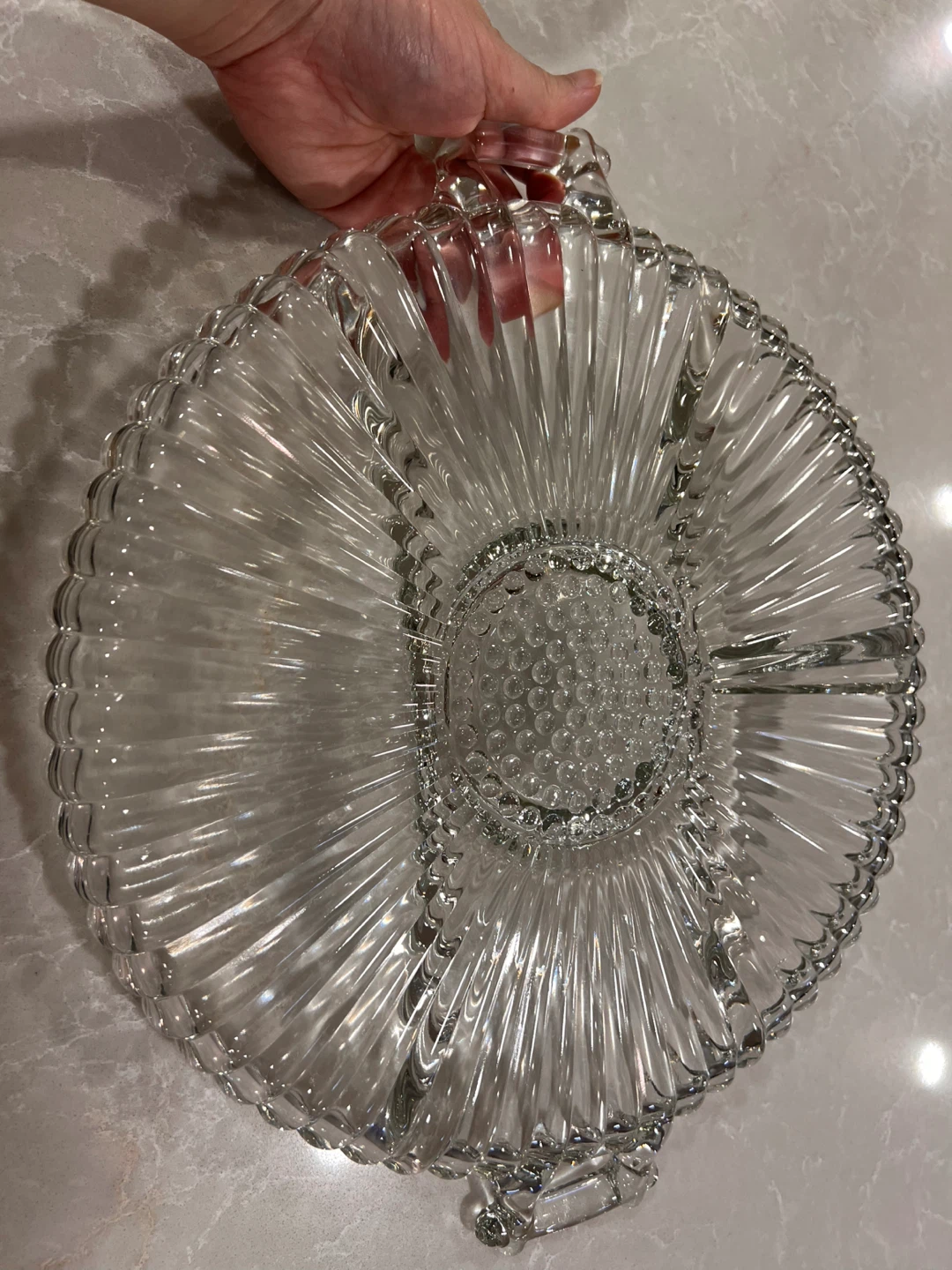 Vintage Stylee Ribbed Glass Serving Tray with Handles - photo 2