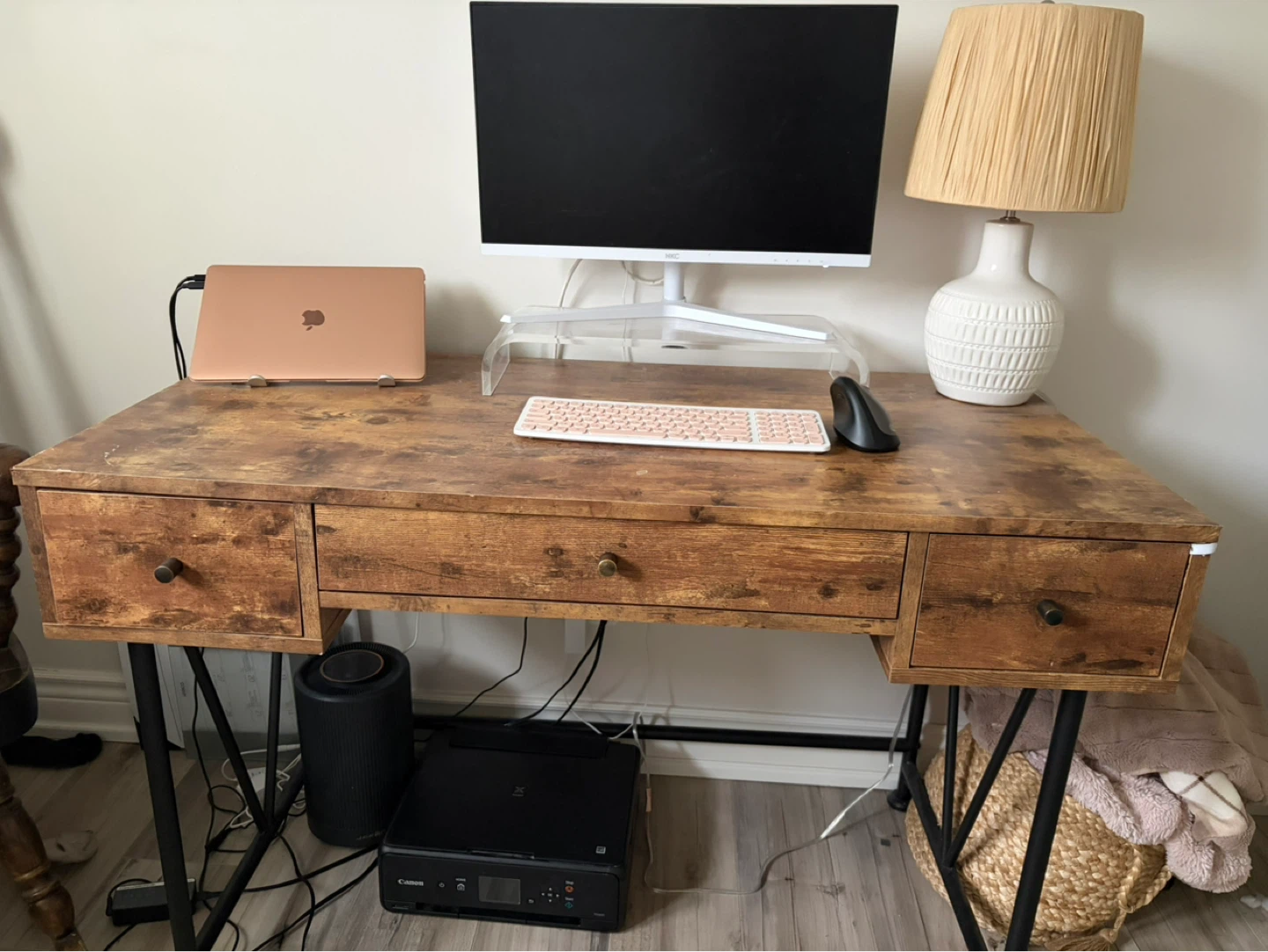 Rustic Wood-Look Desk with Drawers