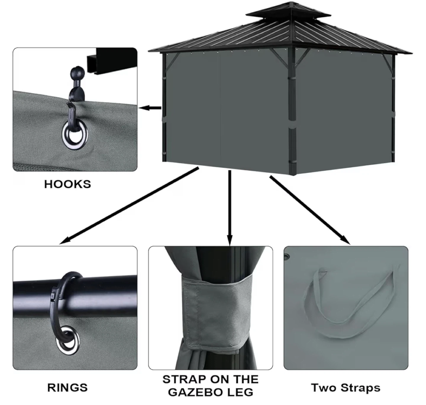 10 x 12 Gazebo Curtains - Grey - photo 3