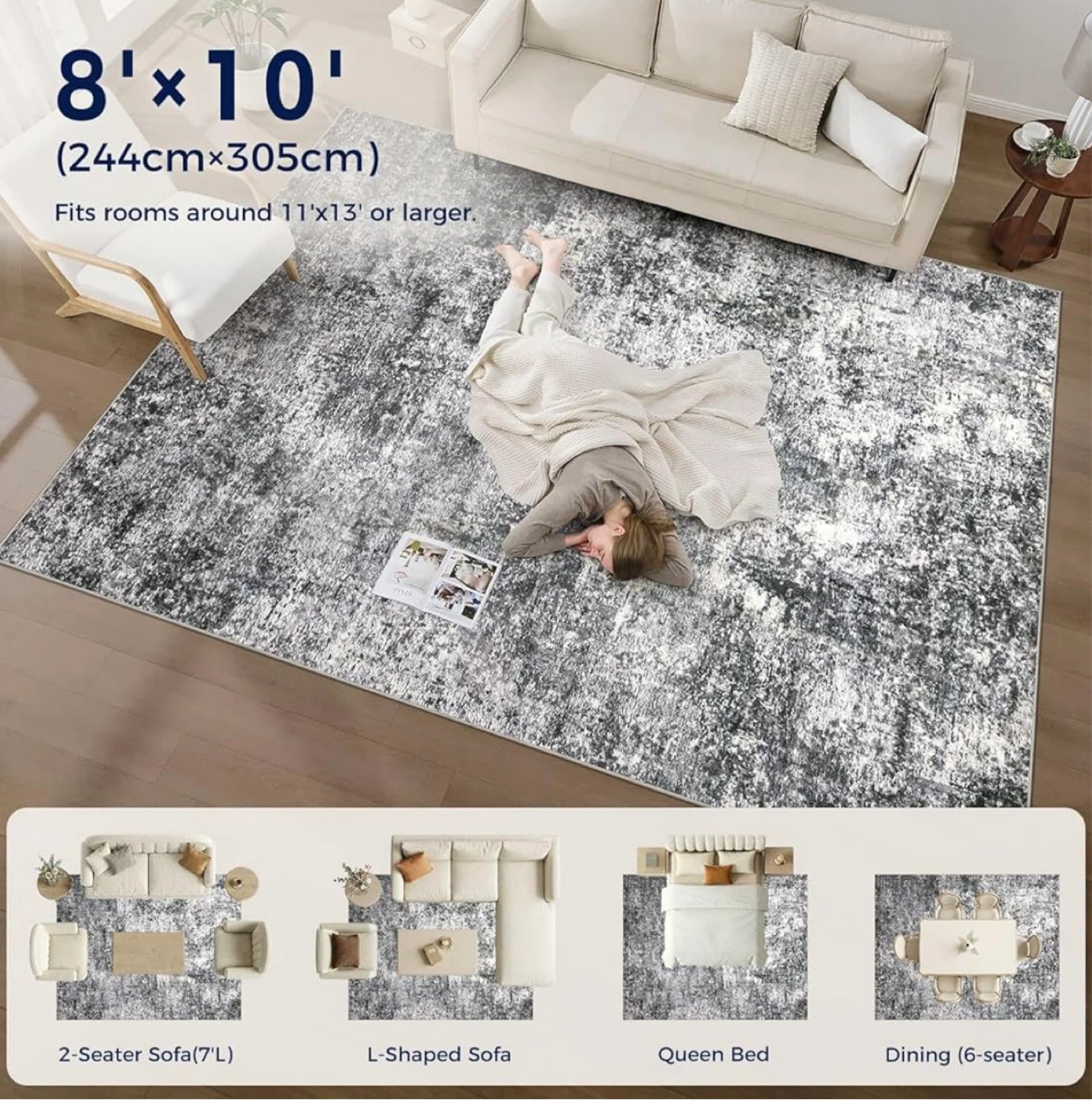 Distressed Grey Area Rug 8' x 10' - photo 2