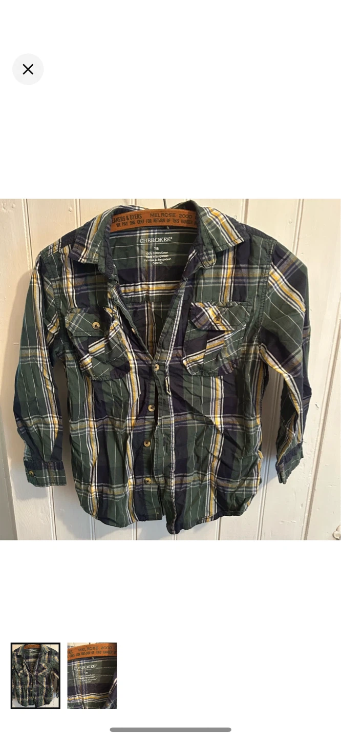 Cherokee Plaid Button-Up Shirt 7/8