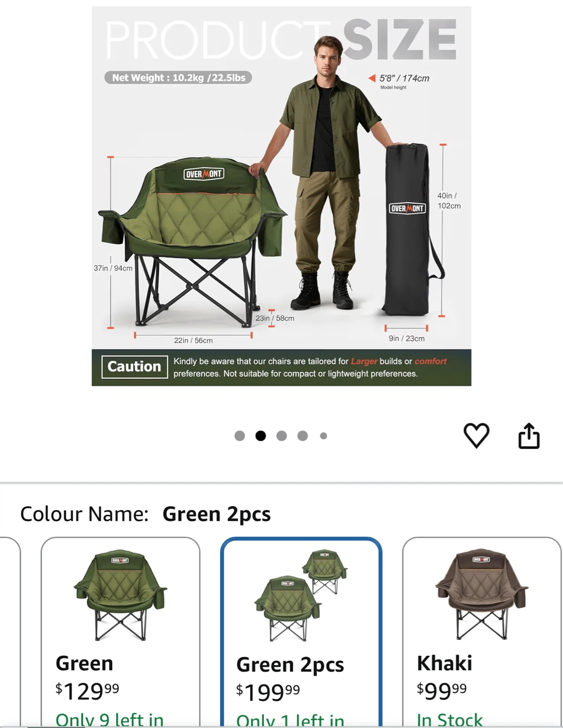 Overmont Green Camp Chairs - 2 Pack ( size XL ) - photo 2