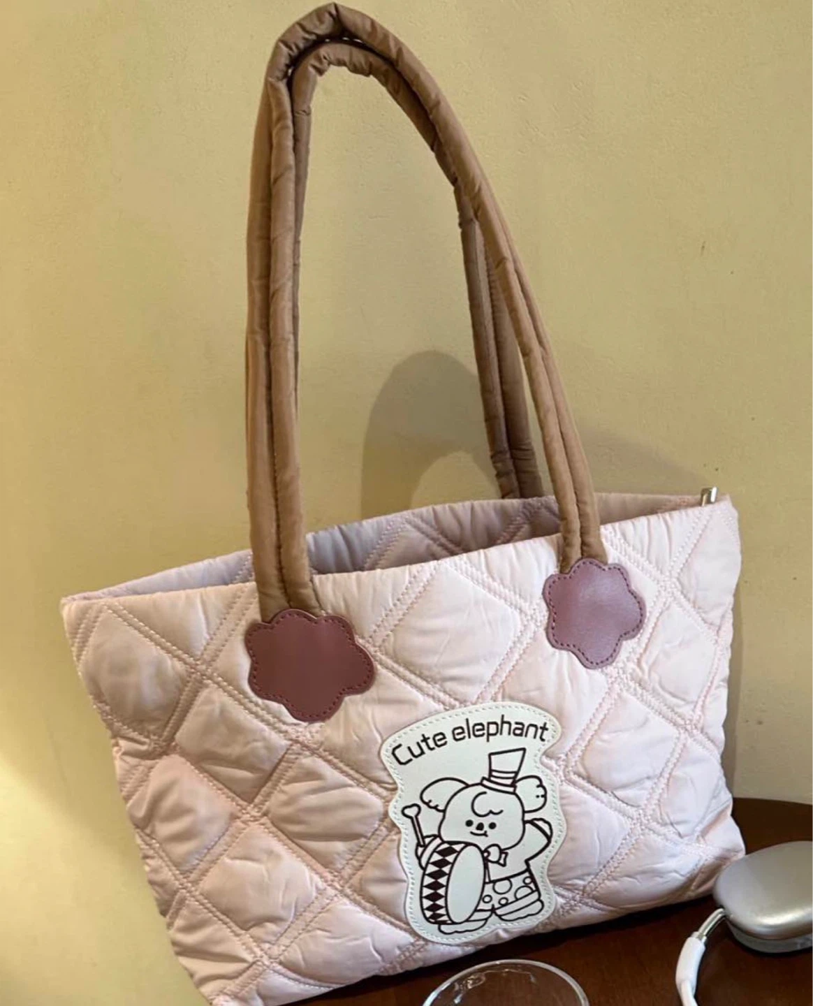 Pink Quilted Tote Bag with Cute Elephant Design - photo 2