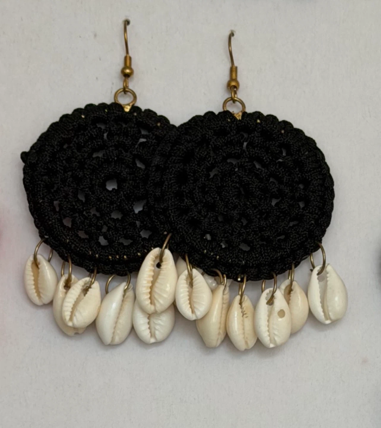 Black Crochet Earrings with Shells