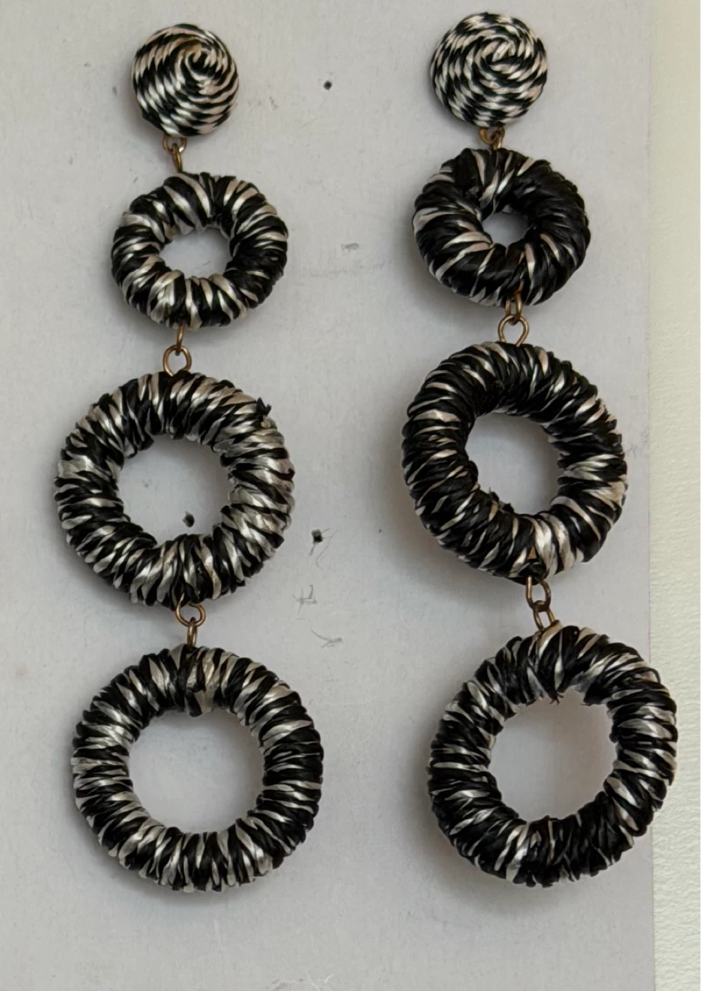 Black and Silver Hoop Drop Earrings