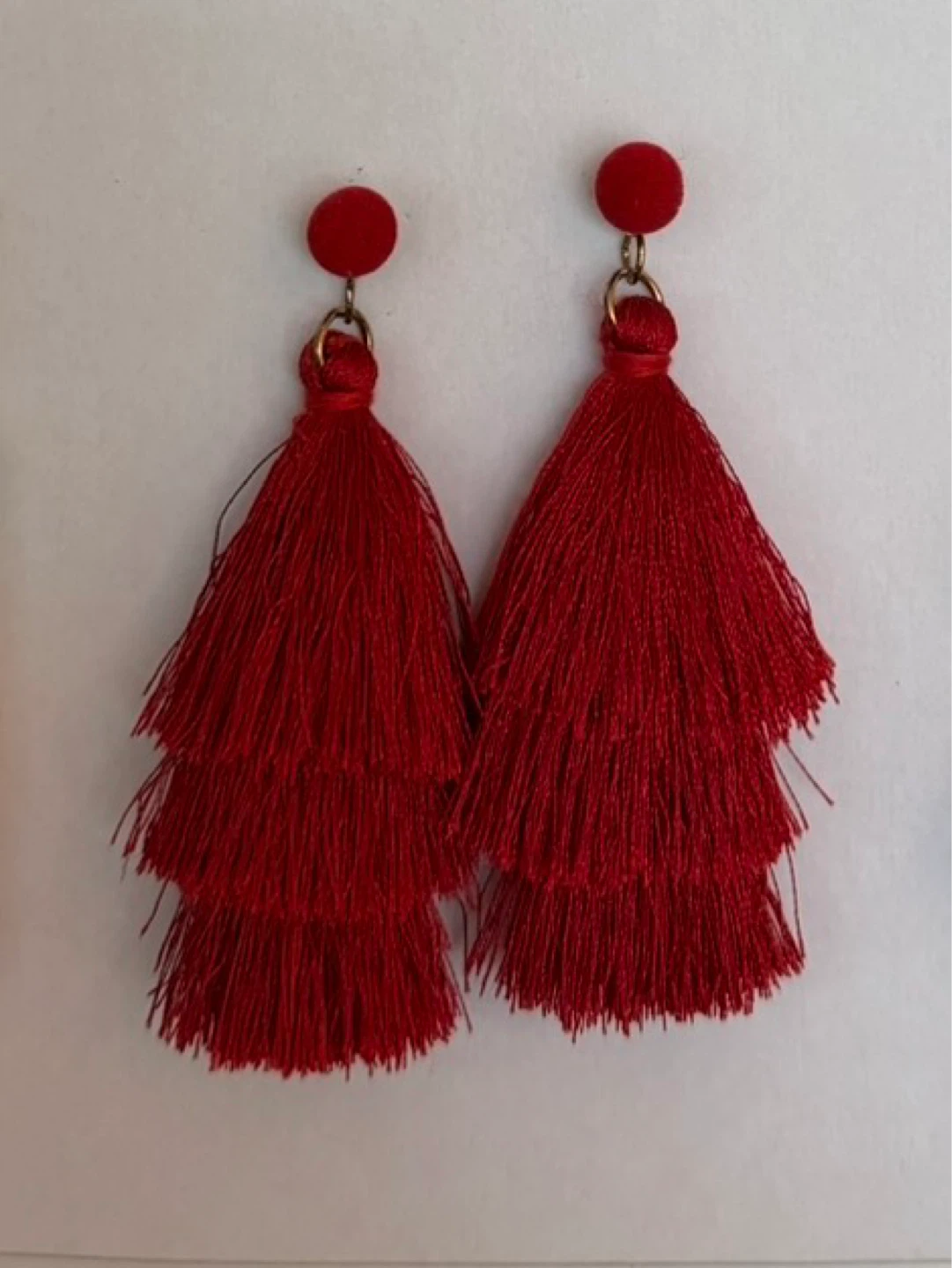 Red Tiered Tassel Earrings