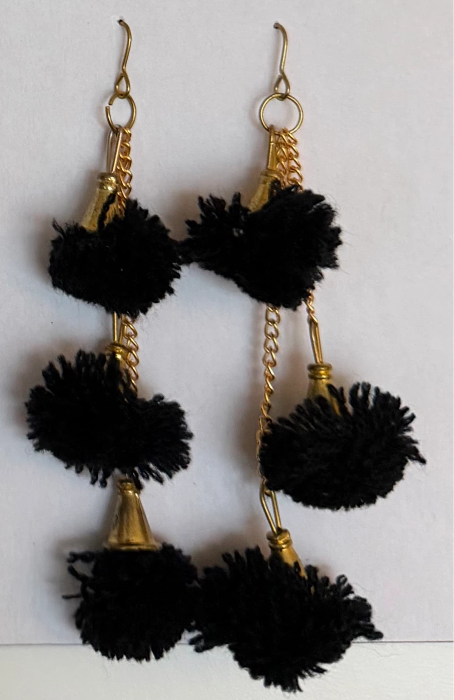 Black Tassel Drop Earrings with Gold Chain