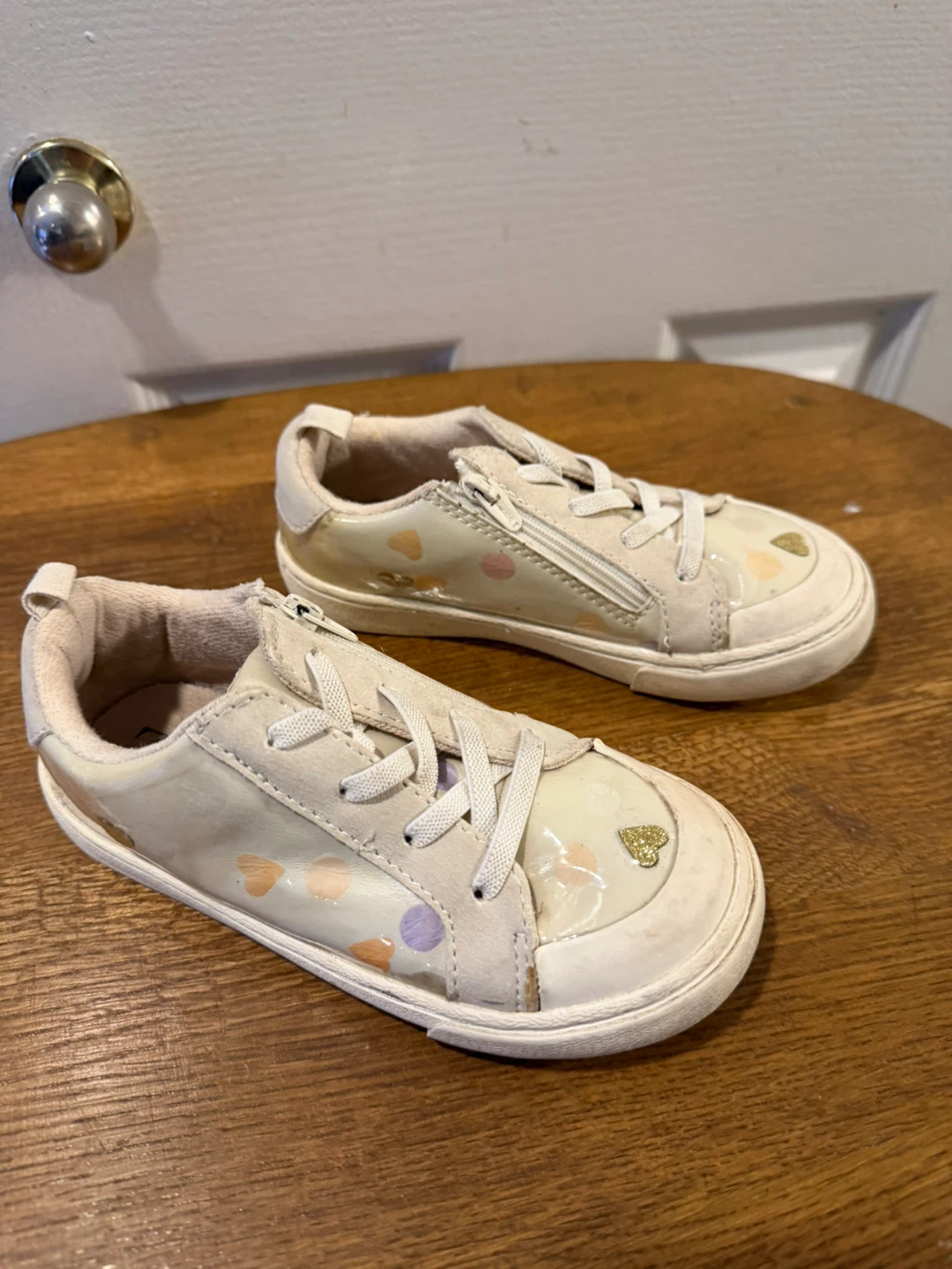 Zara Kids Cream Heart Print Sneakers Size 27