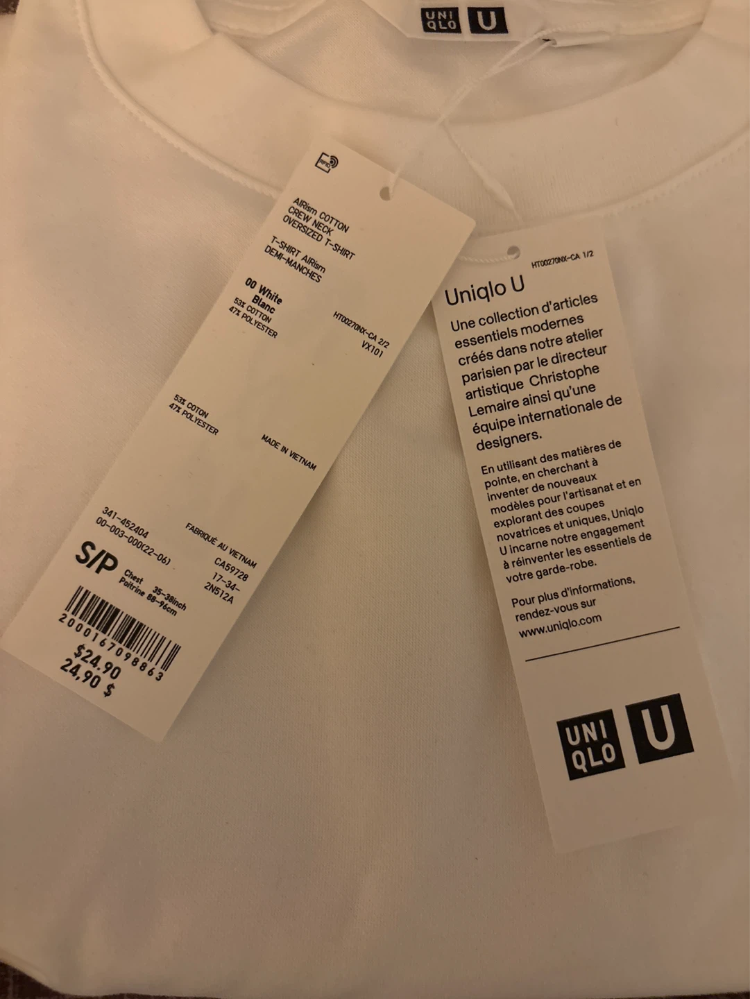 Uniqlo Cotton Crew Neck T-Shirts - White, Size S/P (2 Pack) - photo 2