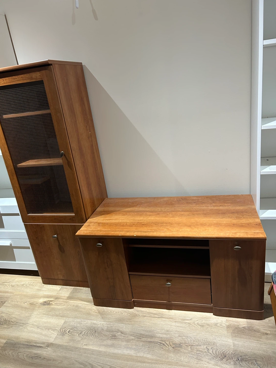 Wooden TV Stand with Drawer and Cabinets