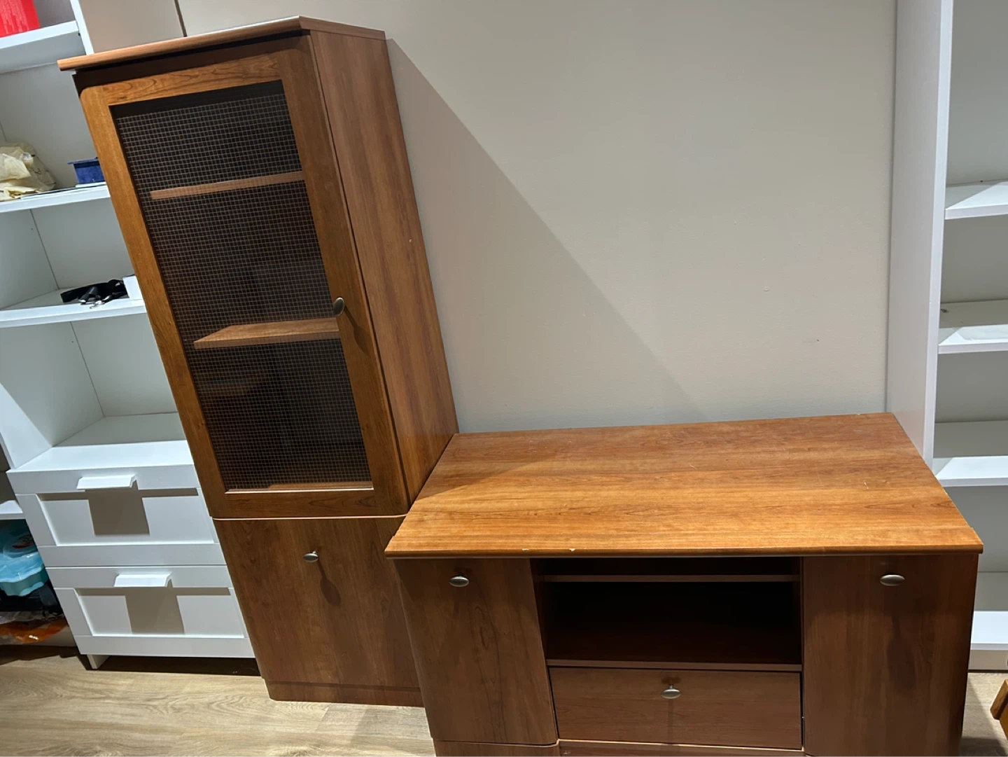 Wooden TV Stand with Drawer and Cabinets - photo 2