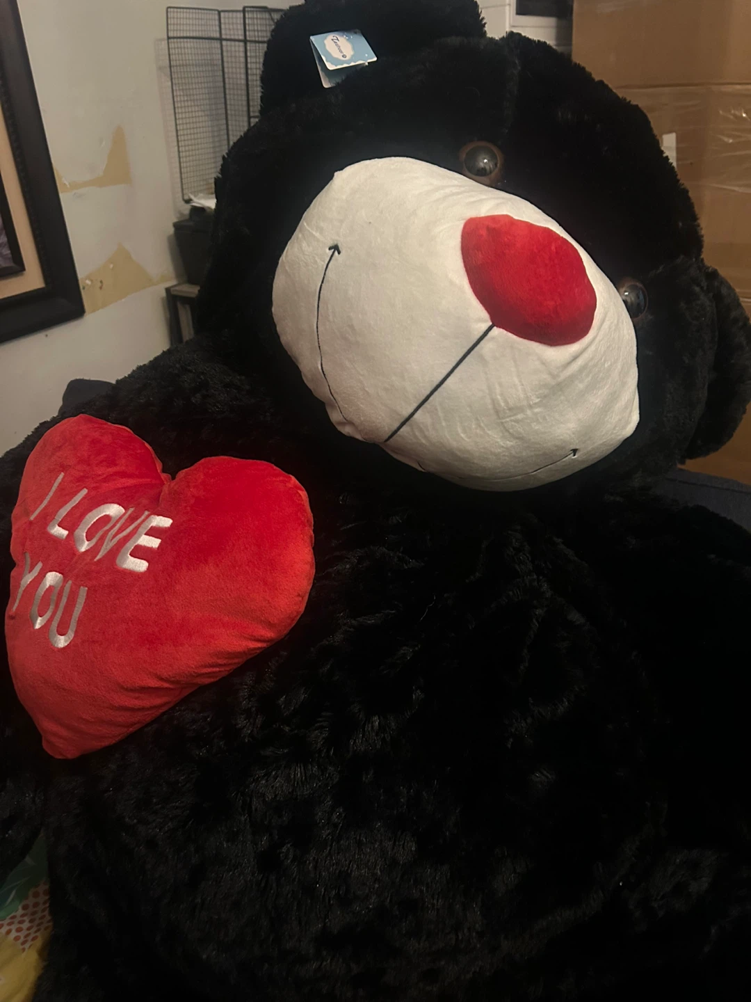 6ft Black Teddy Bear with "I Love You" Heart Pillow - photo 2