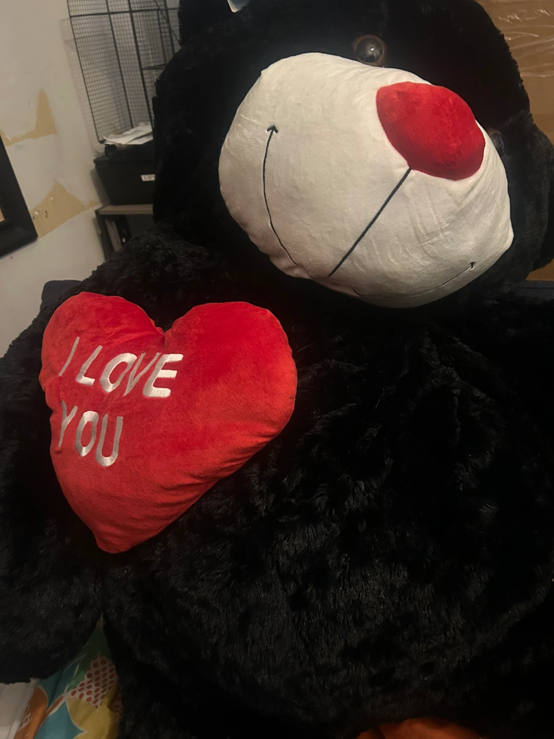 6ft Black Teddy Bear with "I Love You" Heart Pillow