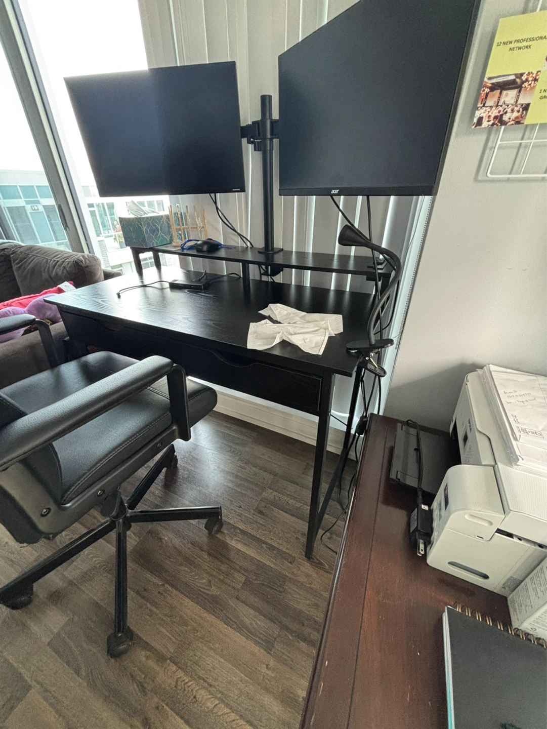 Black Computer Desk with Drawers - photo 3
