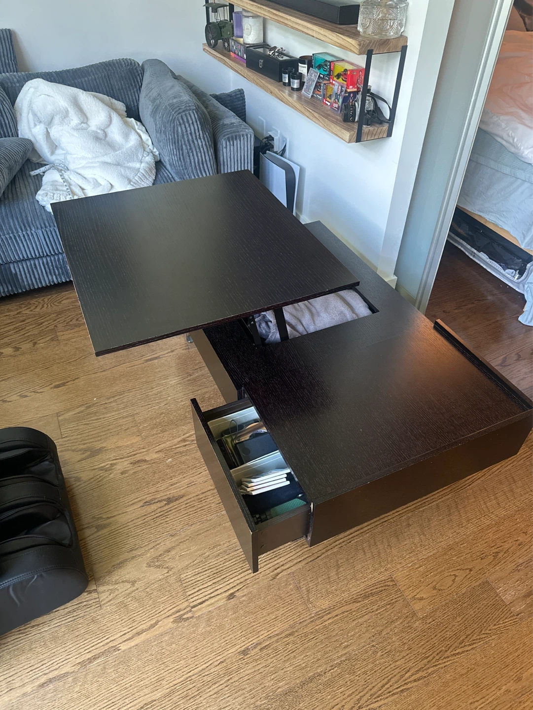 Dark Wood Coffee Table with Storage - photo 2