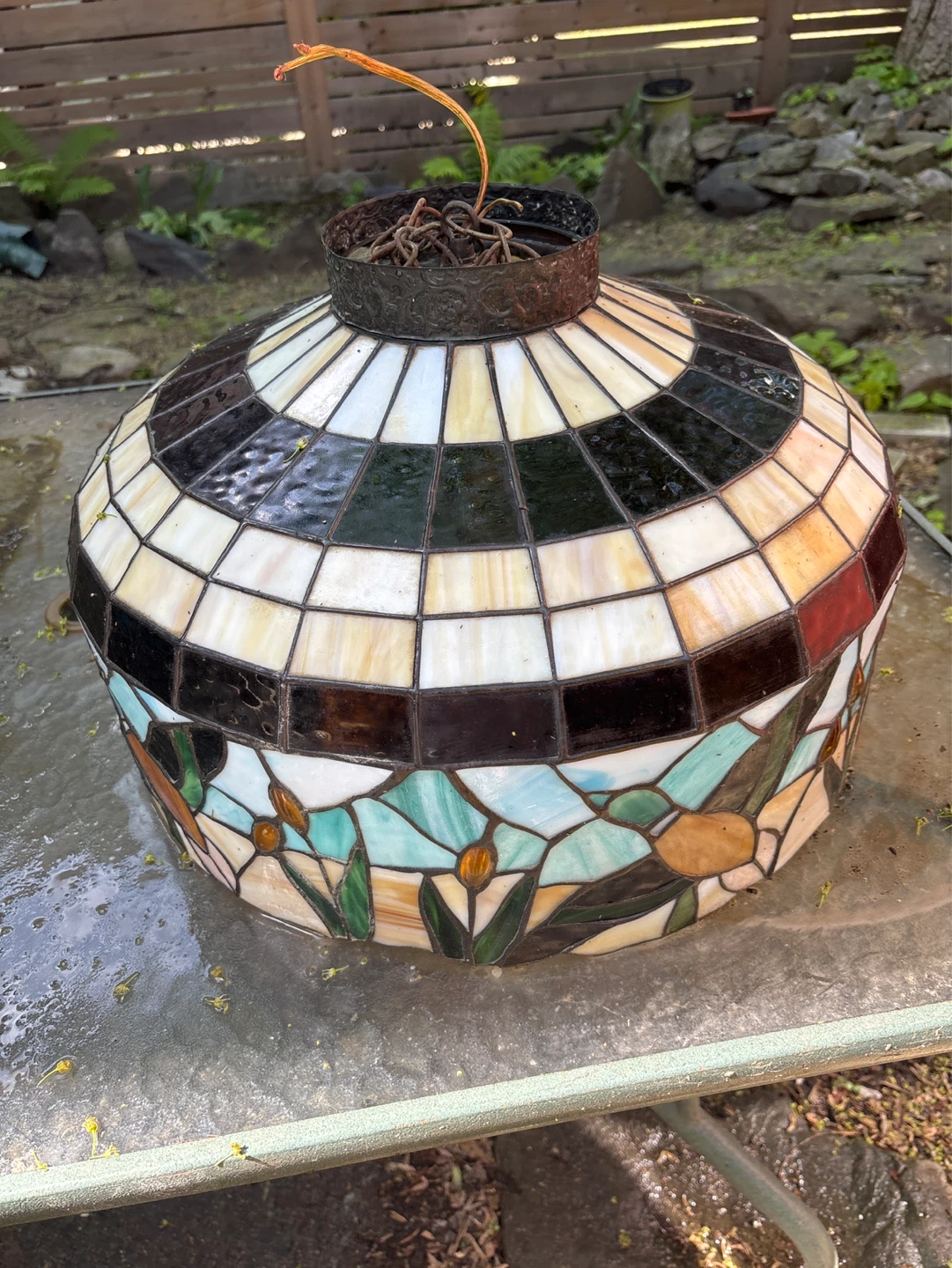 Stained Glass Lamp Shade with Bird and Floral Motif