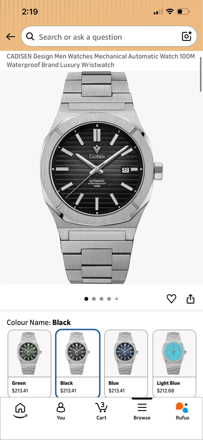 CADISEN Automatic Waterproof Luxury Watch - Black - photo 2