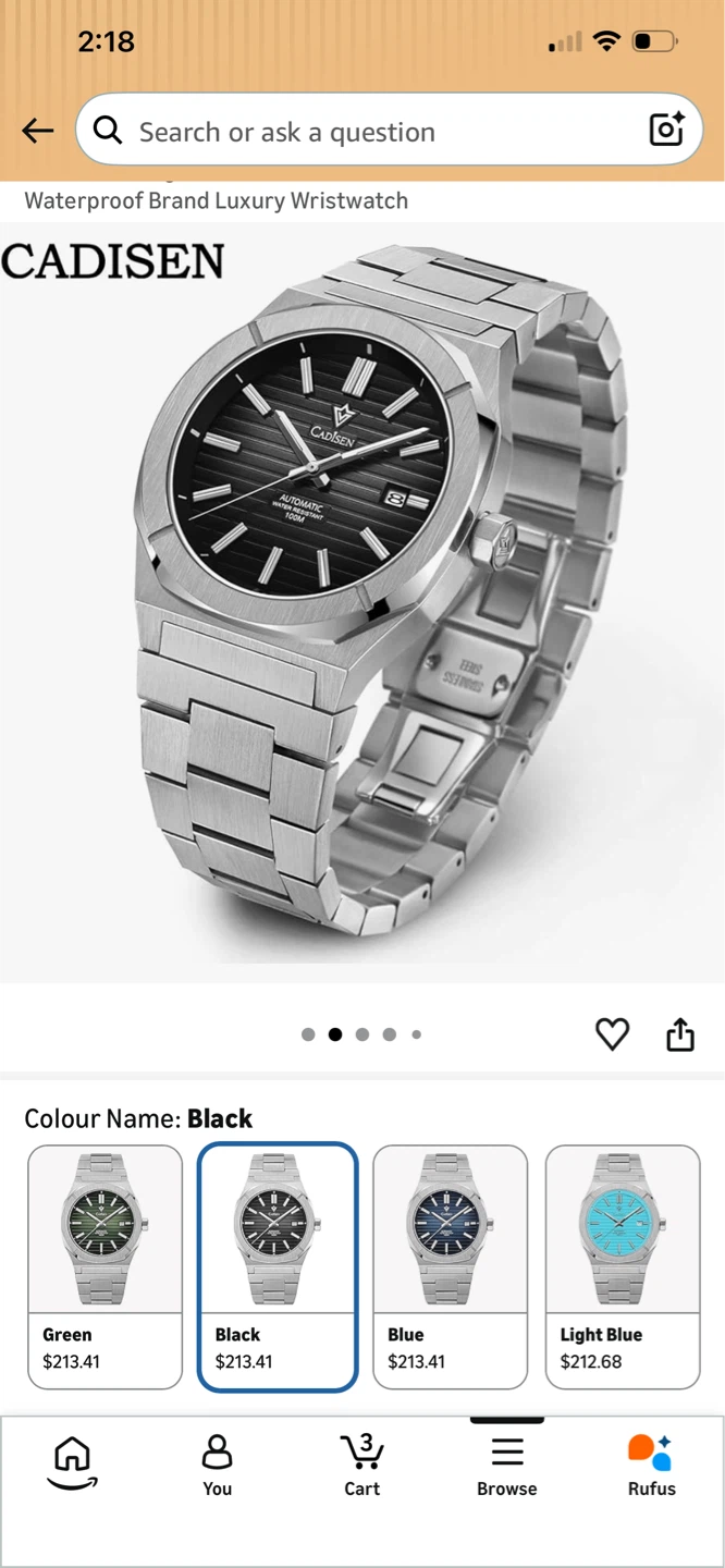 CADISEN Automatic Waterproof Luxury Watch - Black