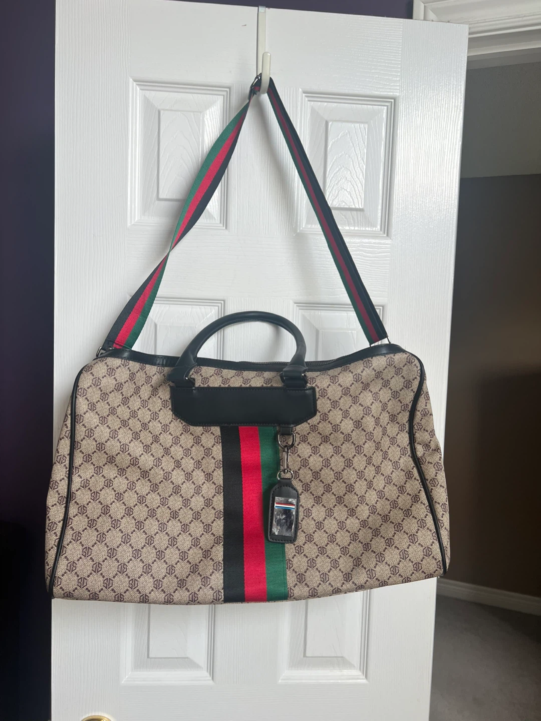 Patterned Duffel Bag with Striped Accent - photo 4