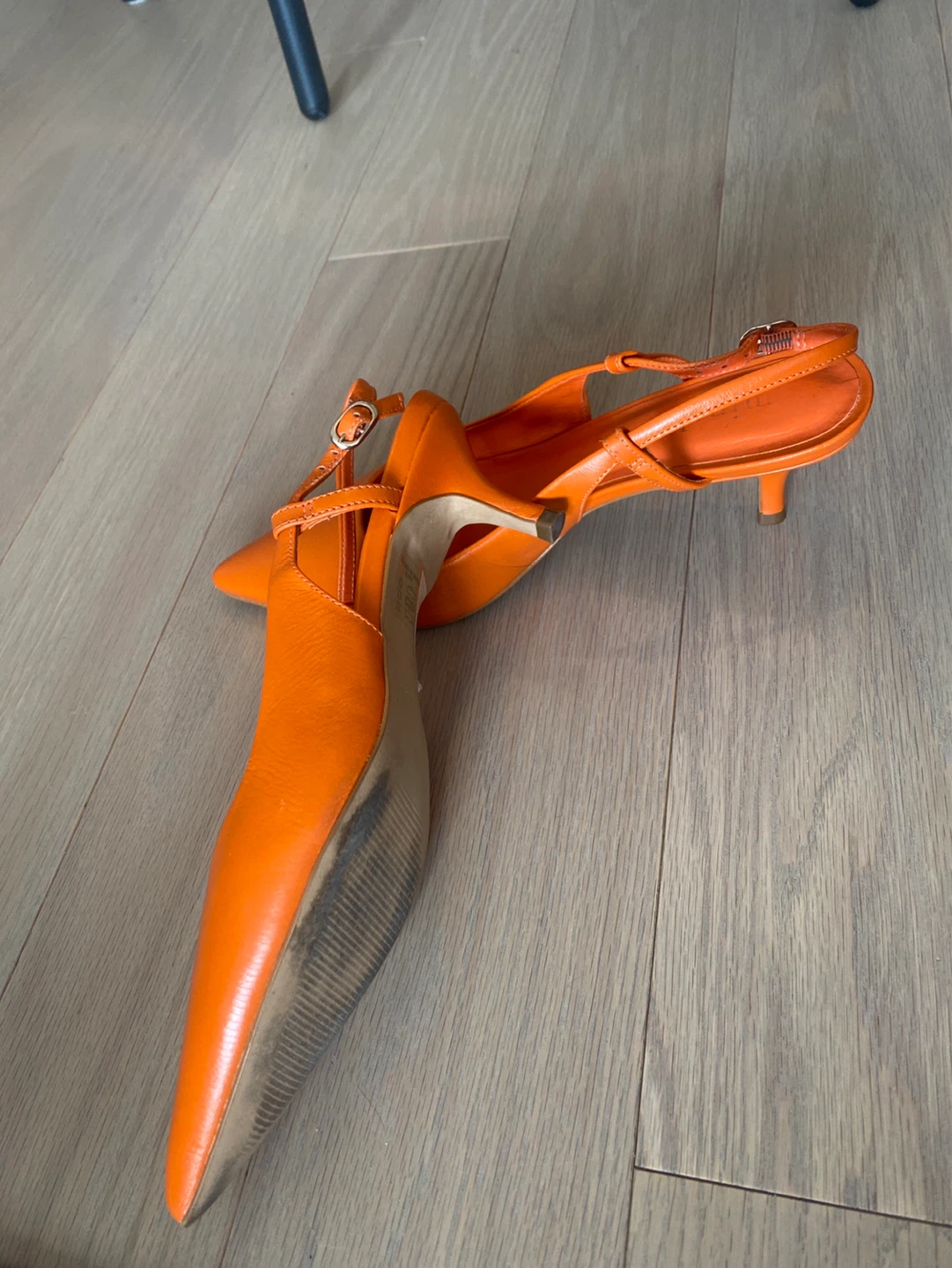A.N.G.E.L.O. Paris Orange Leather Slingback Heels - Size 38 - photo 4