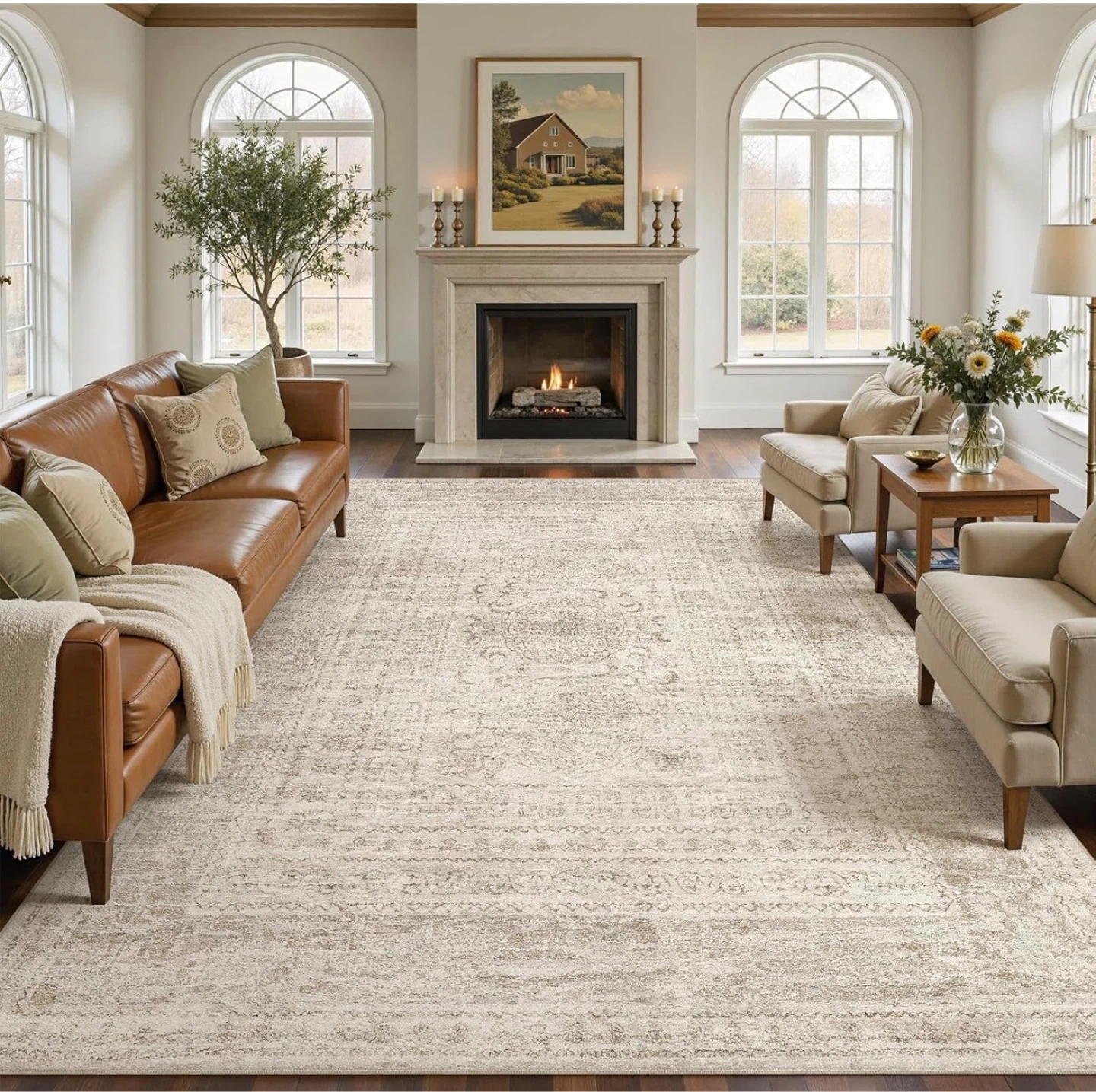 Cream and Grey Area Rug