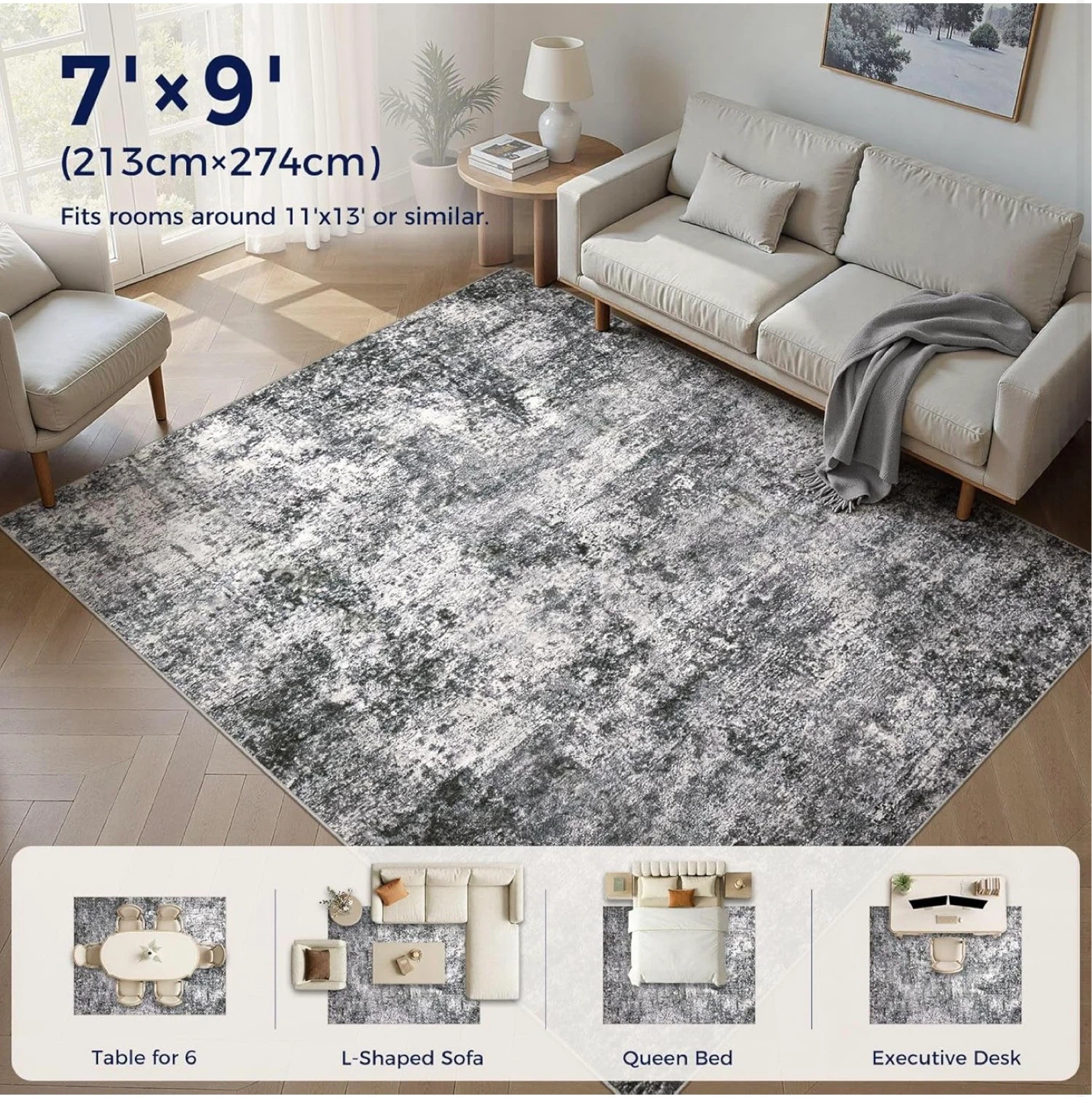 7' x 9' Grey Distressed Area Rug - photo 3