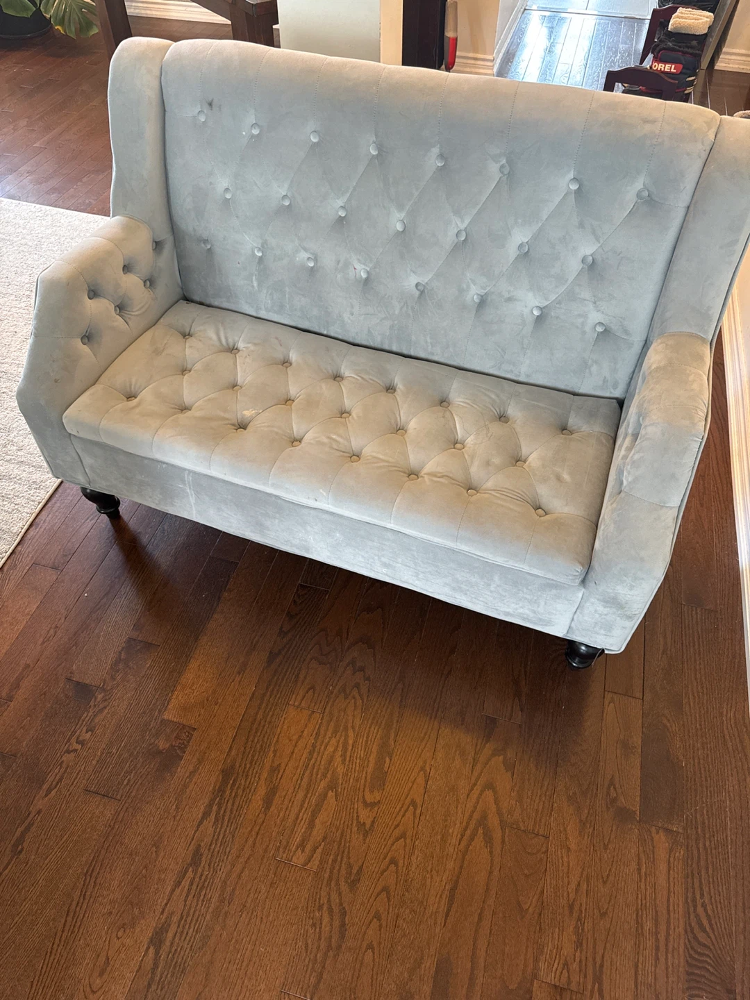 Grey Velvet Loveseat with Storage - photo 3