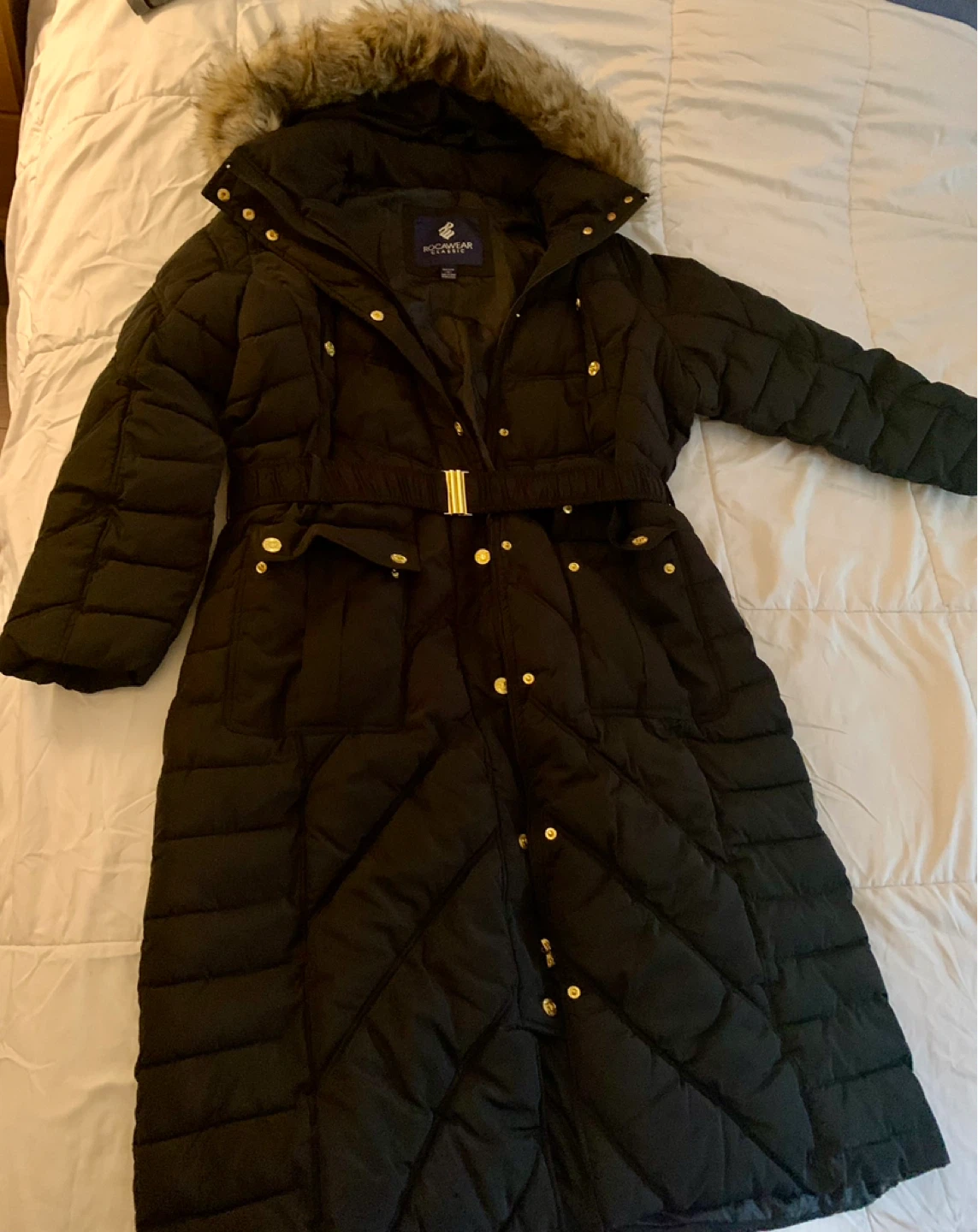 Rocawear Classic Black Puffer Coat with Fur Hood