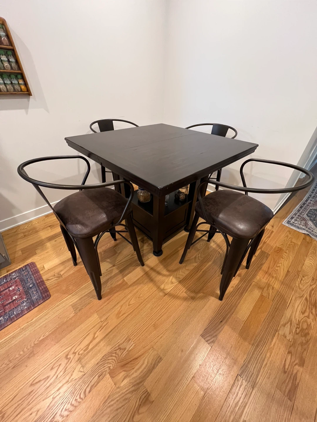 Dark Wood Bar Table with 4 Stools