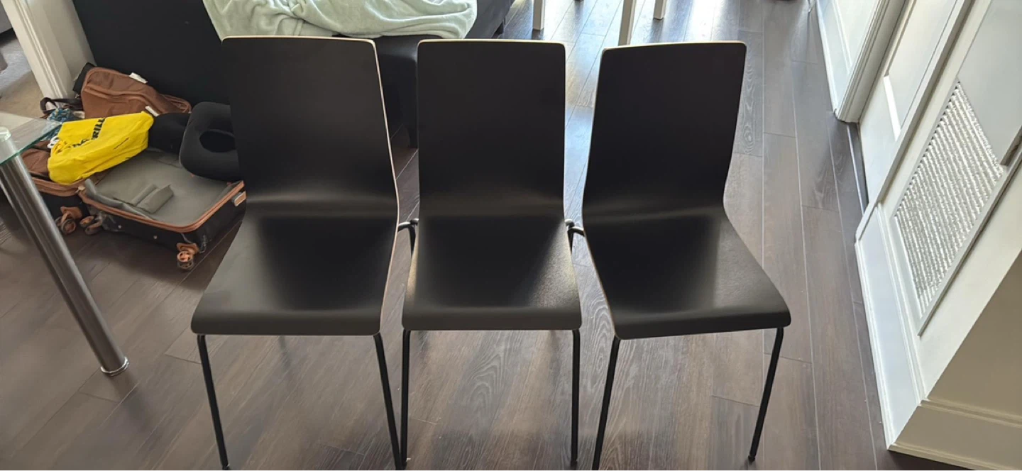 Set of 3 Black Dining Chairs & Glass dining table - photo 2