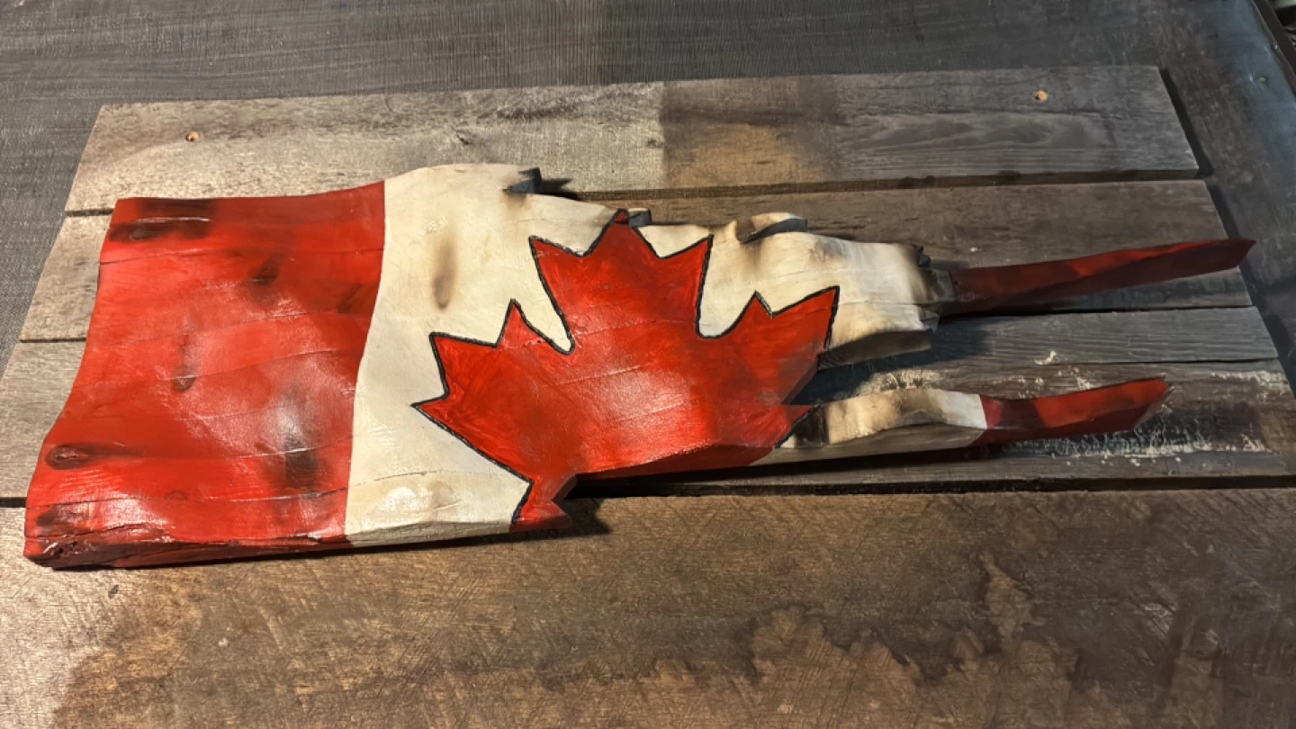 Rustic Canadian Flag Wood Carving Wall Art