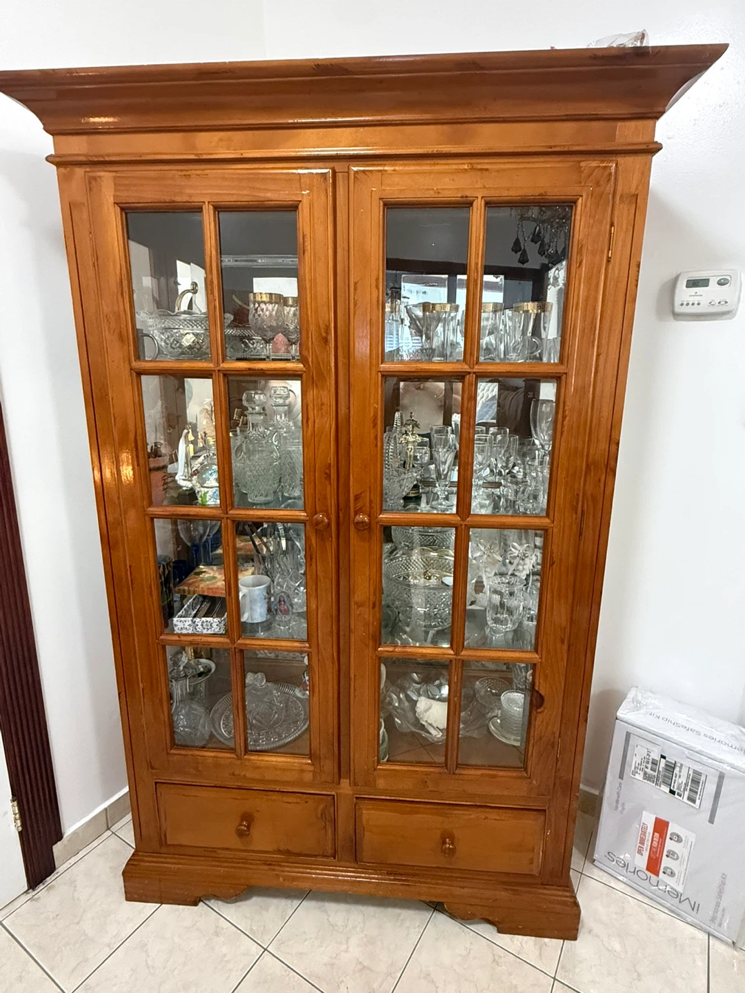 Wooden Glass Display Cabinet with Drawers