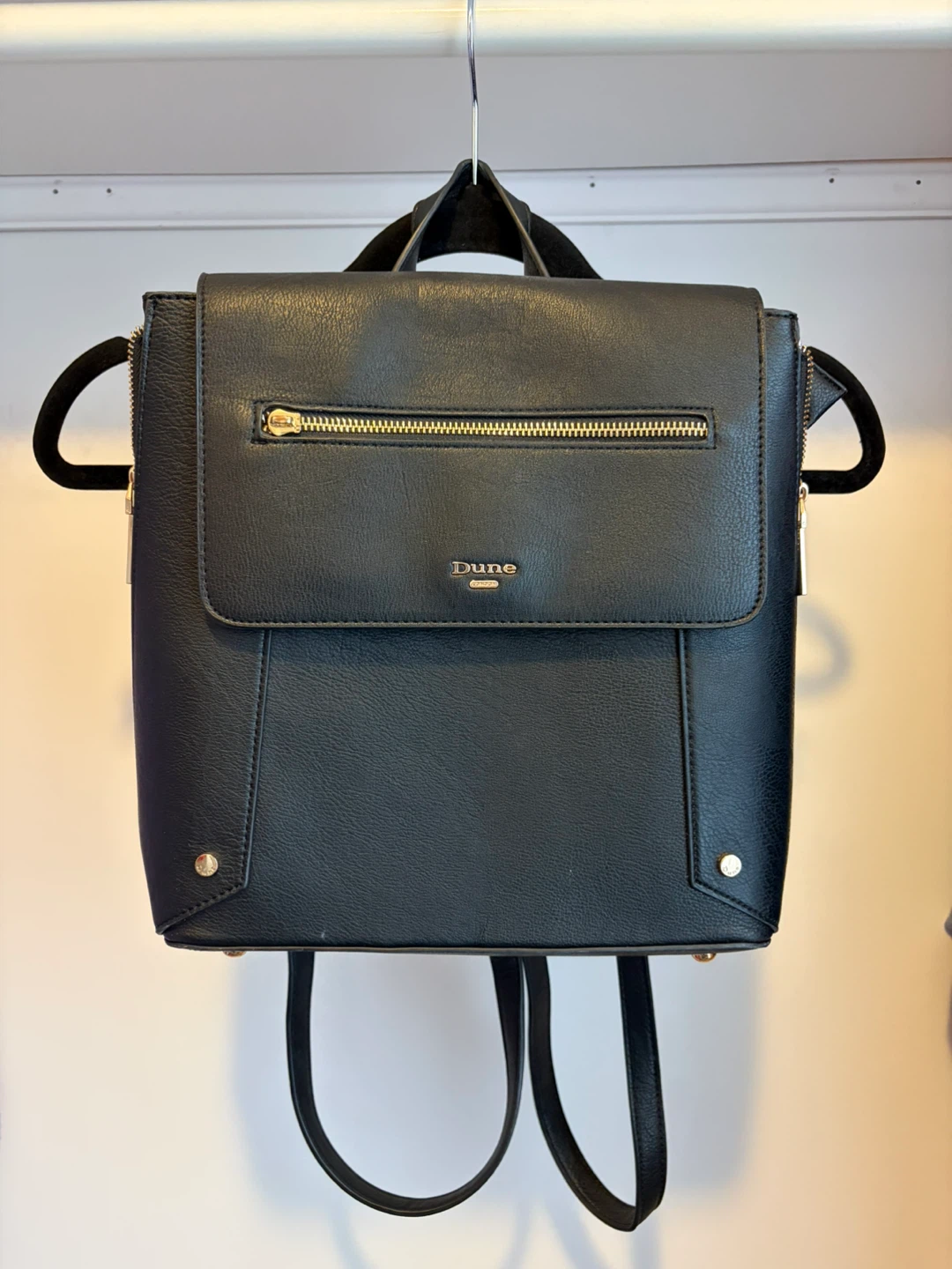 Dune London Black Faux Leather Backpack