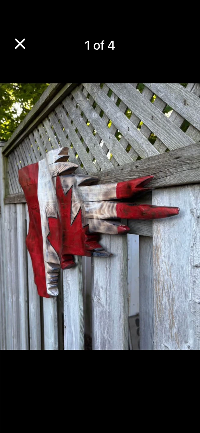 Rustic Canadian Flag Wood Carving Wall Art - photo 4