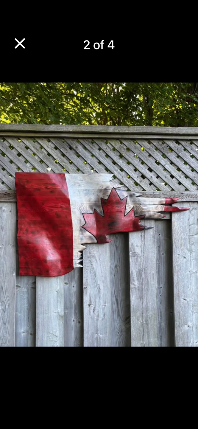 Rustic Canadian Flag Wood Carving Wall Art - photo 3