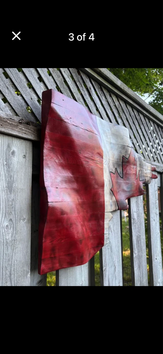 Rustic Canadian Flag Wood Carving Wall Art - photo 2