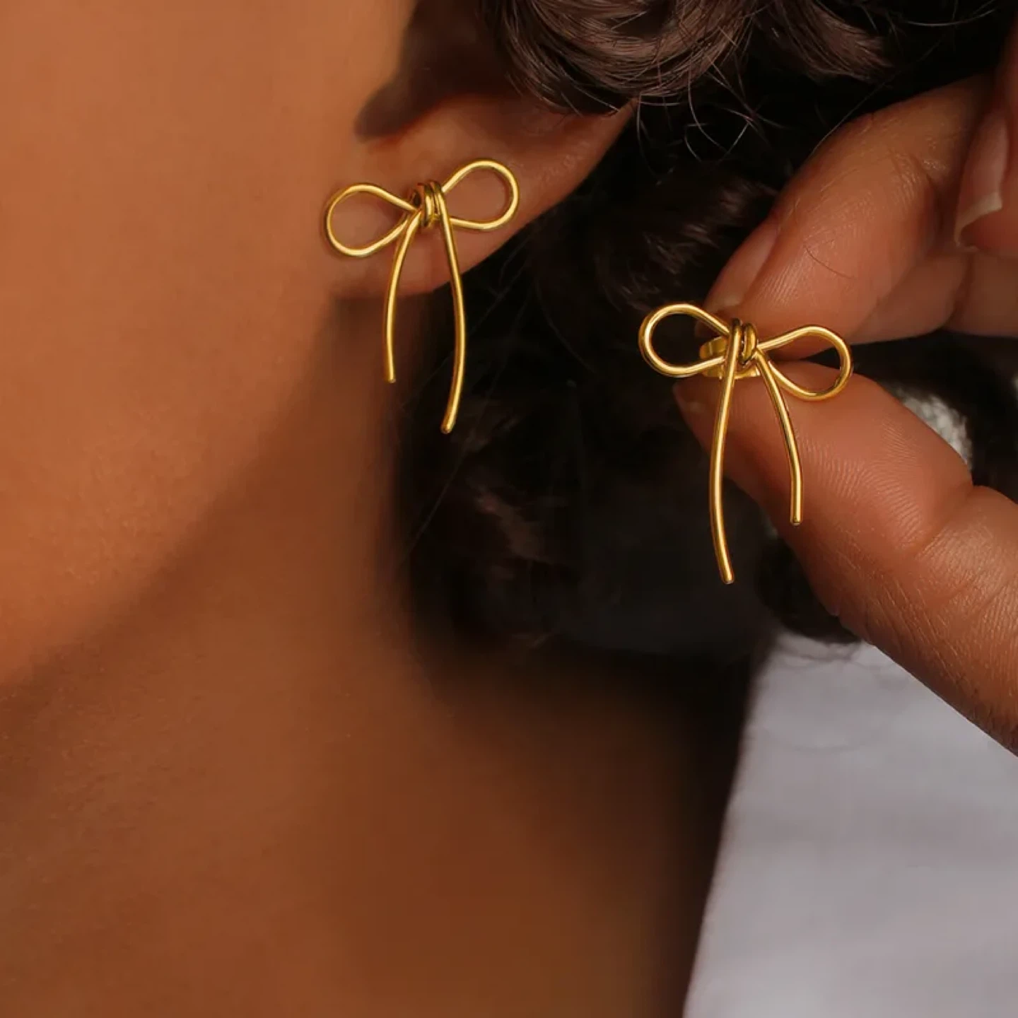 18K Gold Plated Bow Knot Stud Earrings (Stainless Steel) - photo 5