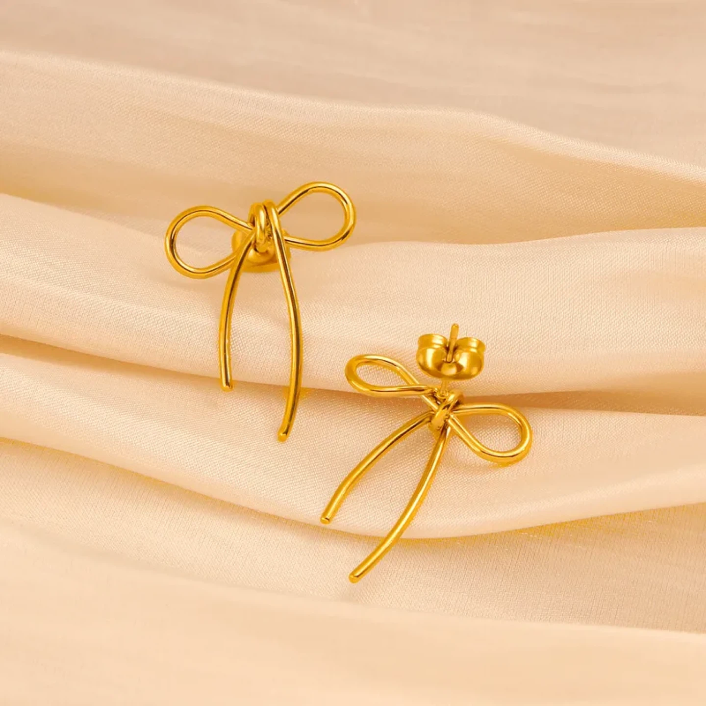 18K Gold Plated Bow Knot Stud Earrings (Stainless Steel) - photo 3
