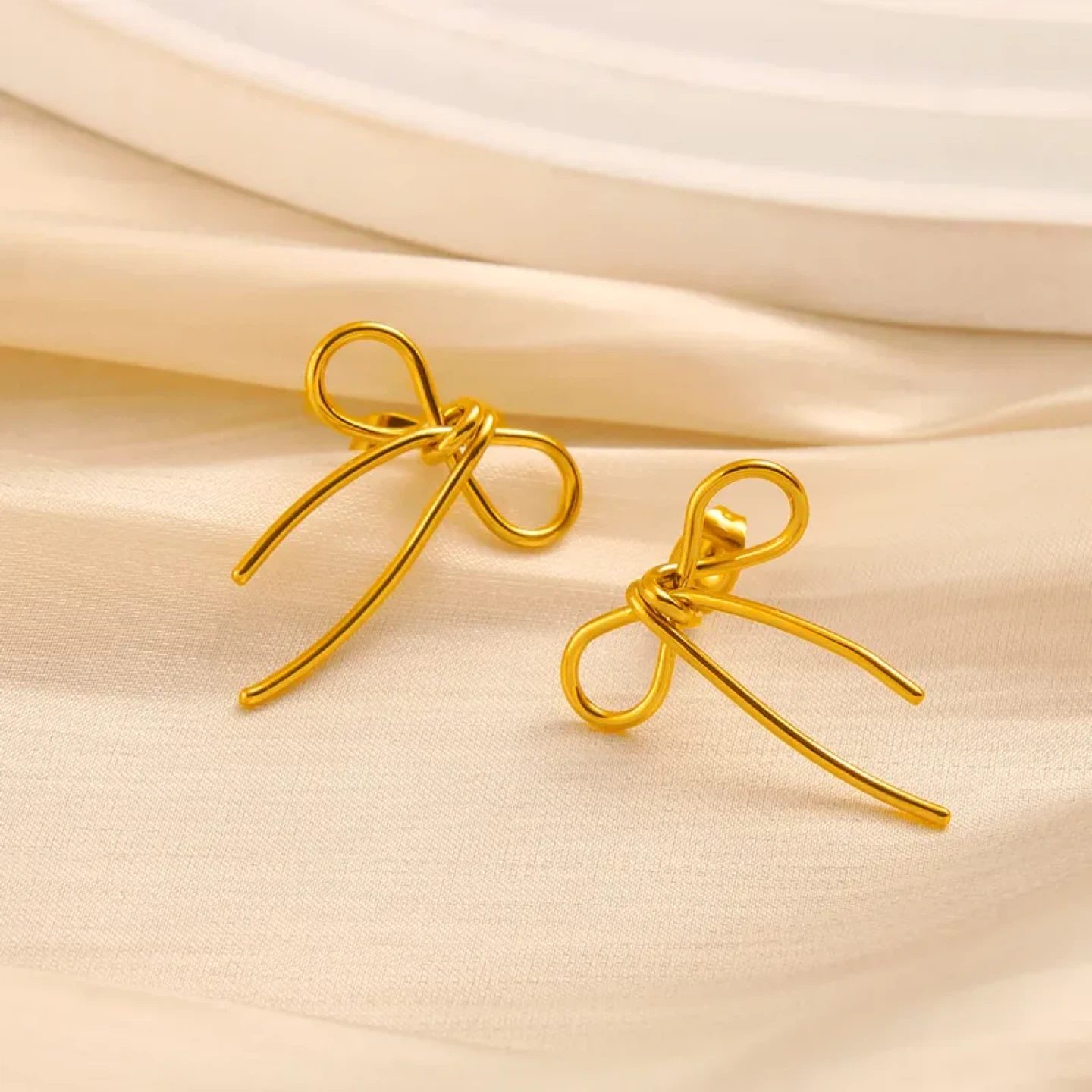 18K Gold Plated Bow Knot Stud Earrings (Stainless Steel) - photo 2