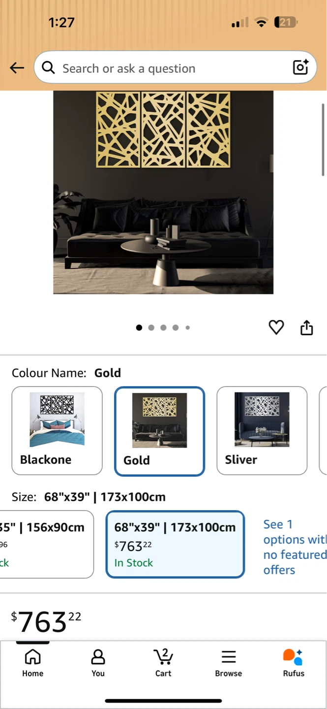 4 Gold Metal Wall Art Decorative Panels Set of 4 - photo 2