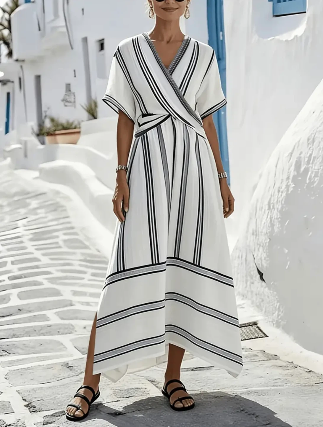 Women's Striped Wrap Maxi Dress - photo 4